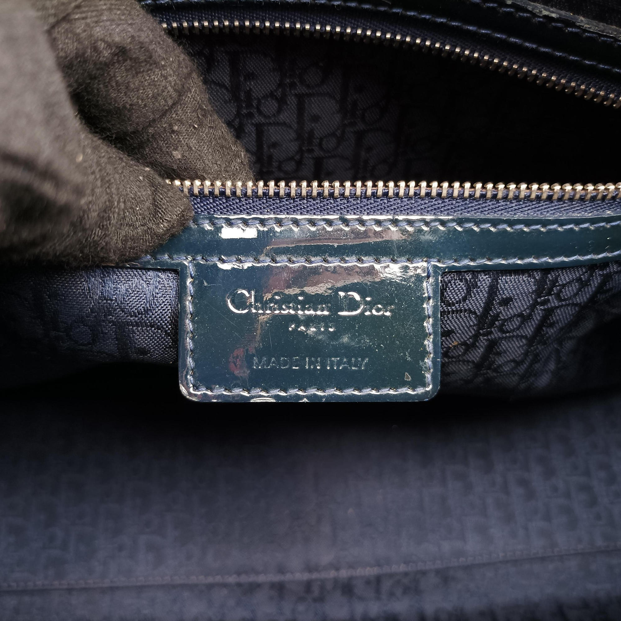 Pre-owned Christian Dior Lady Dior DarkGreen Patent  shoulderbag | stylenewstar