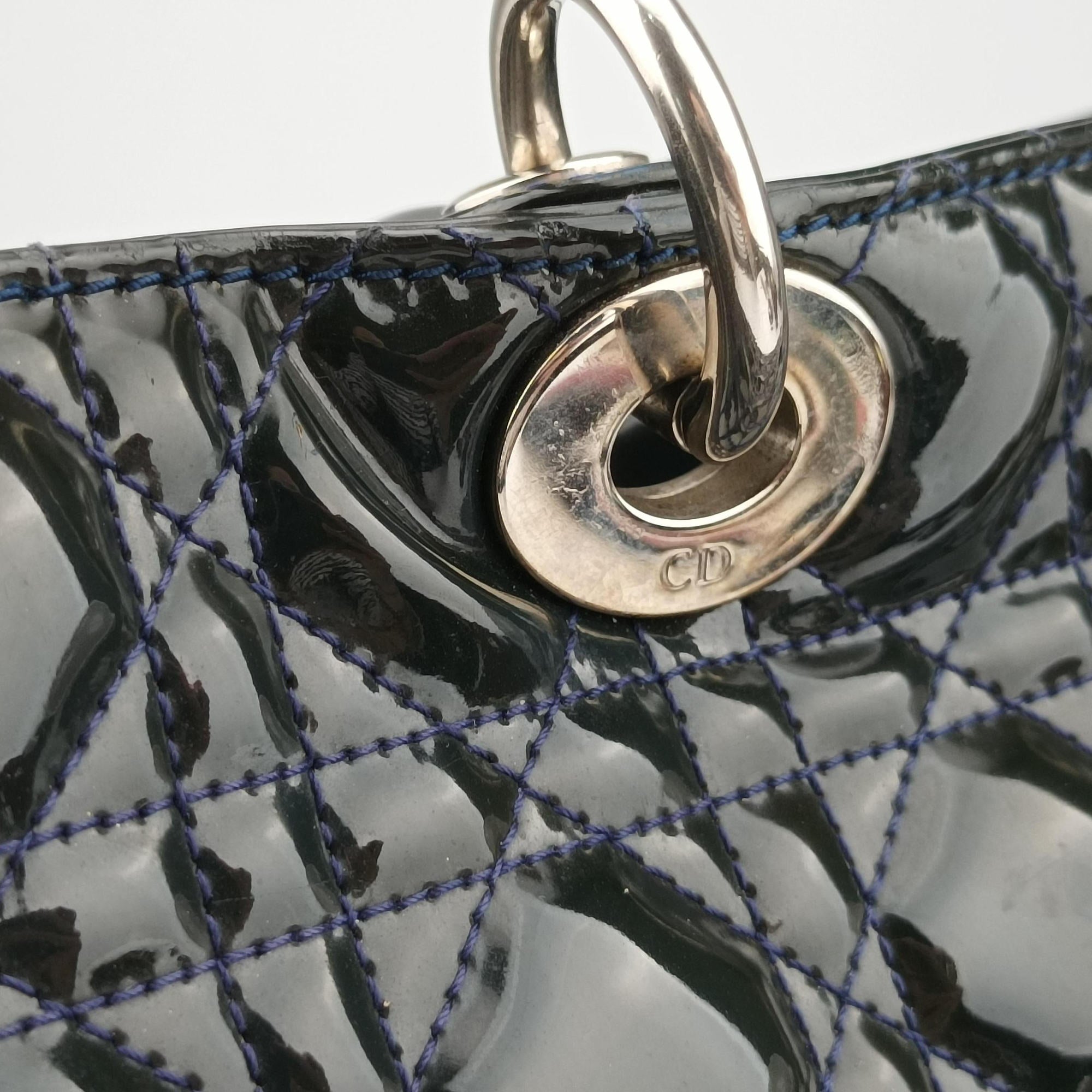 Pre-owned Christian Dior Lady Dior DarkGreen Patent  shoulderbag | stylenewstar
