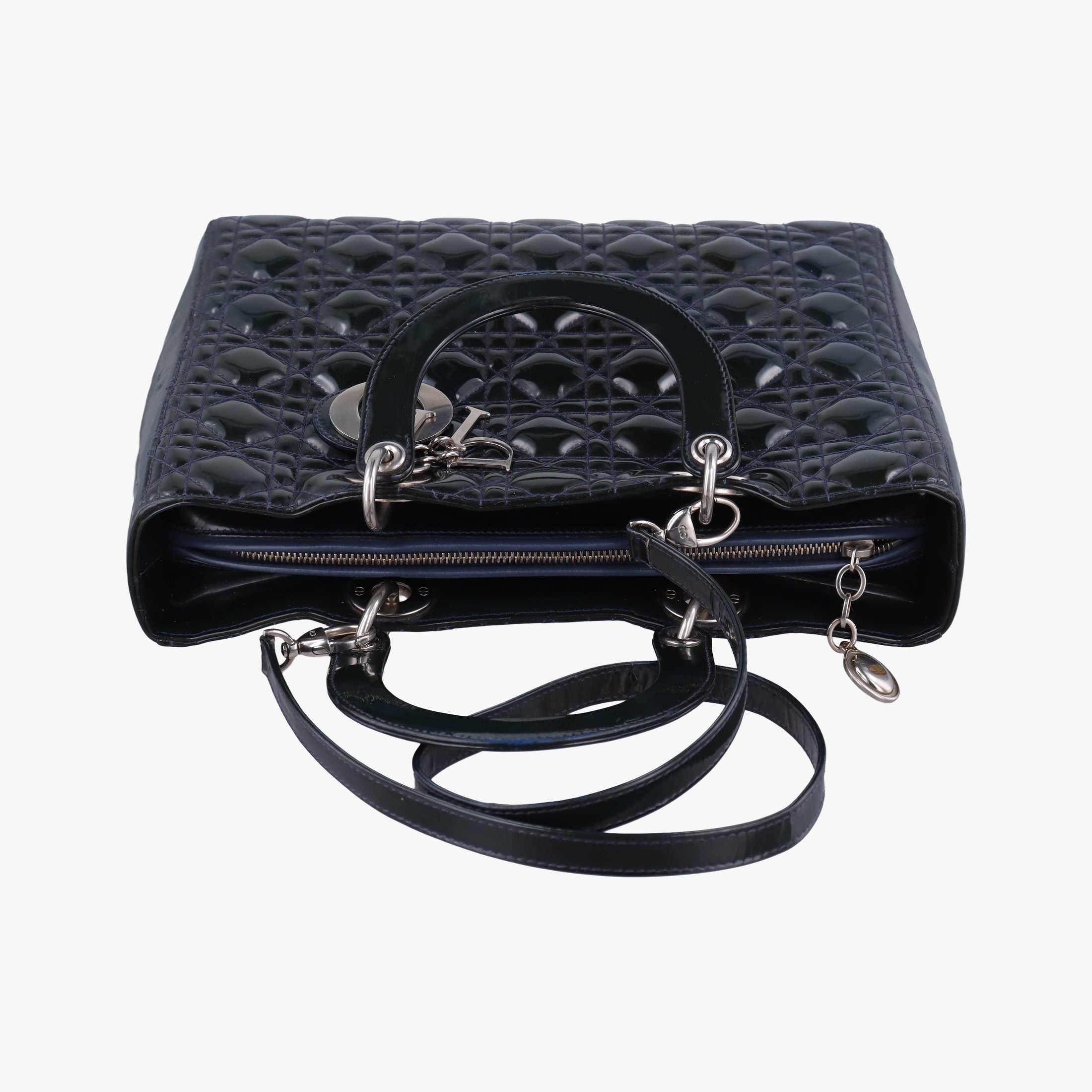 Pre-owned Christian Dior Lady Dior DarkGreen Patent  shoulderbag | stylenewstar