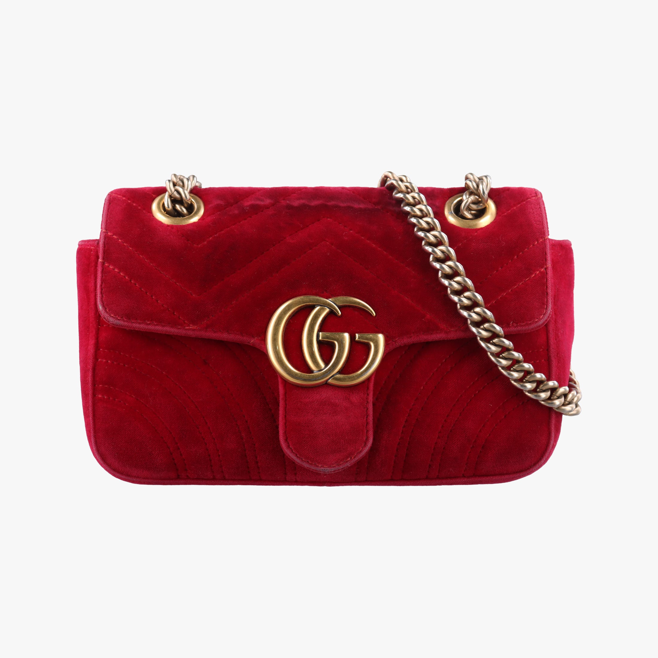 Pre-owned Gucci GG Marmont Red velour 446744 shoulderbag | stylenewstar
