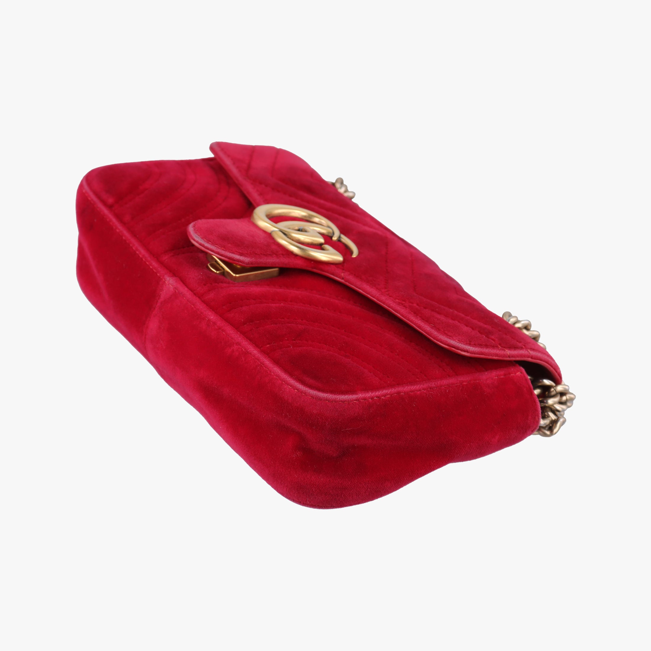 Pre-owned Gucci GG Marmont Red velour 446744 shoulderbag | stylenewstar