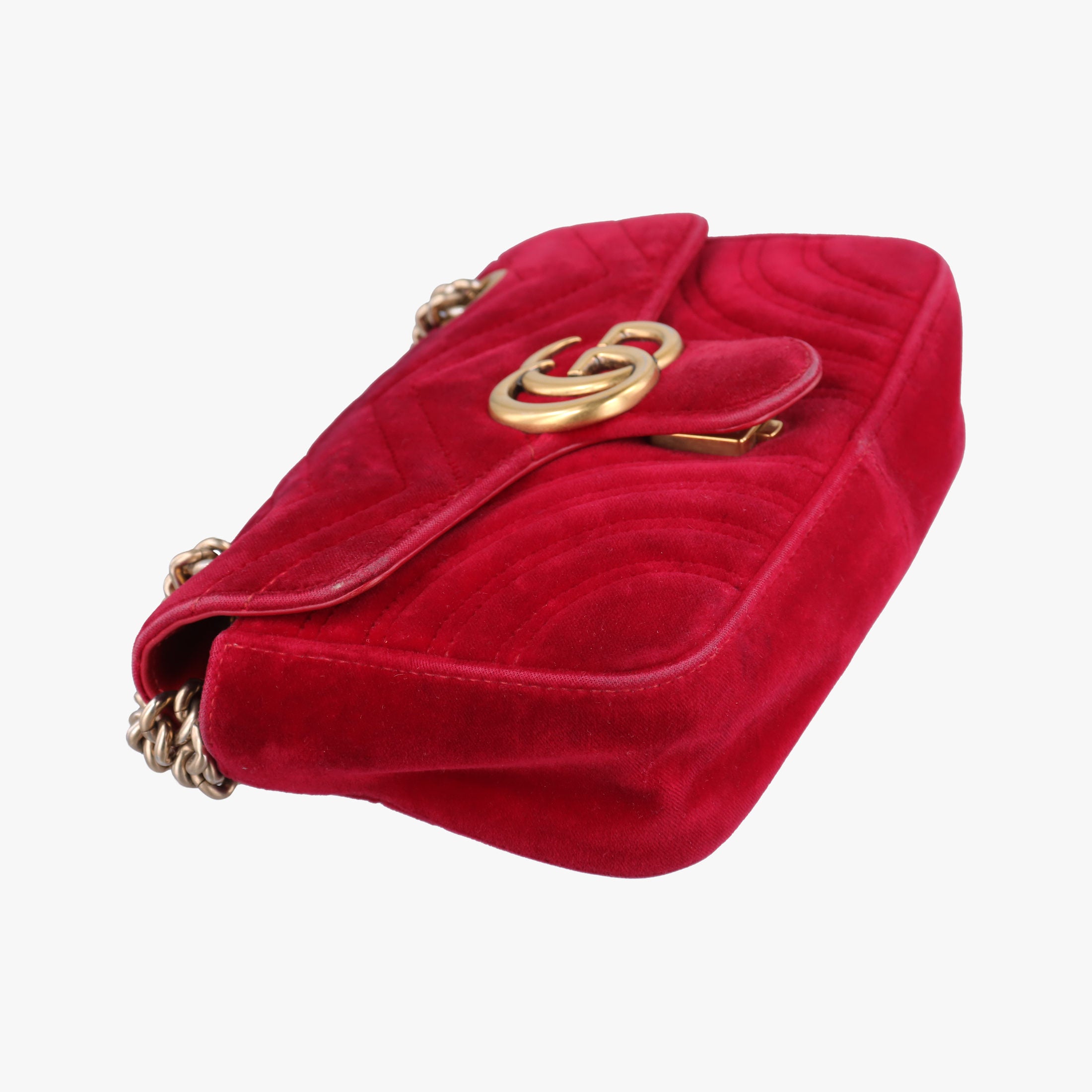 Pre-owned Gucci GG Marmont Red velour 446744 shoulderbag | stylenewstar