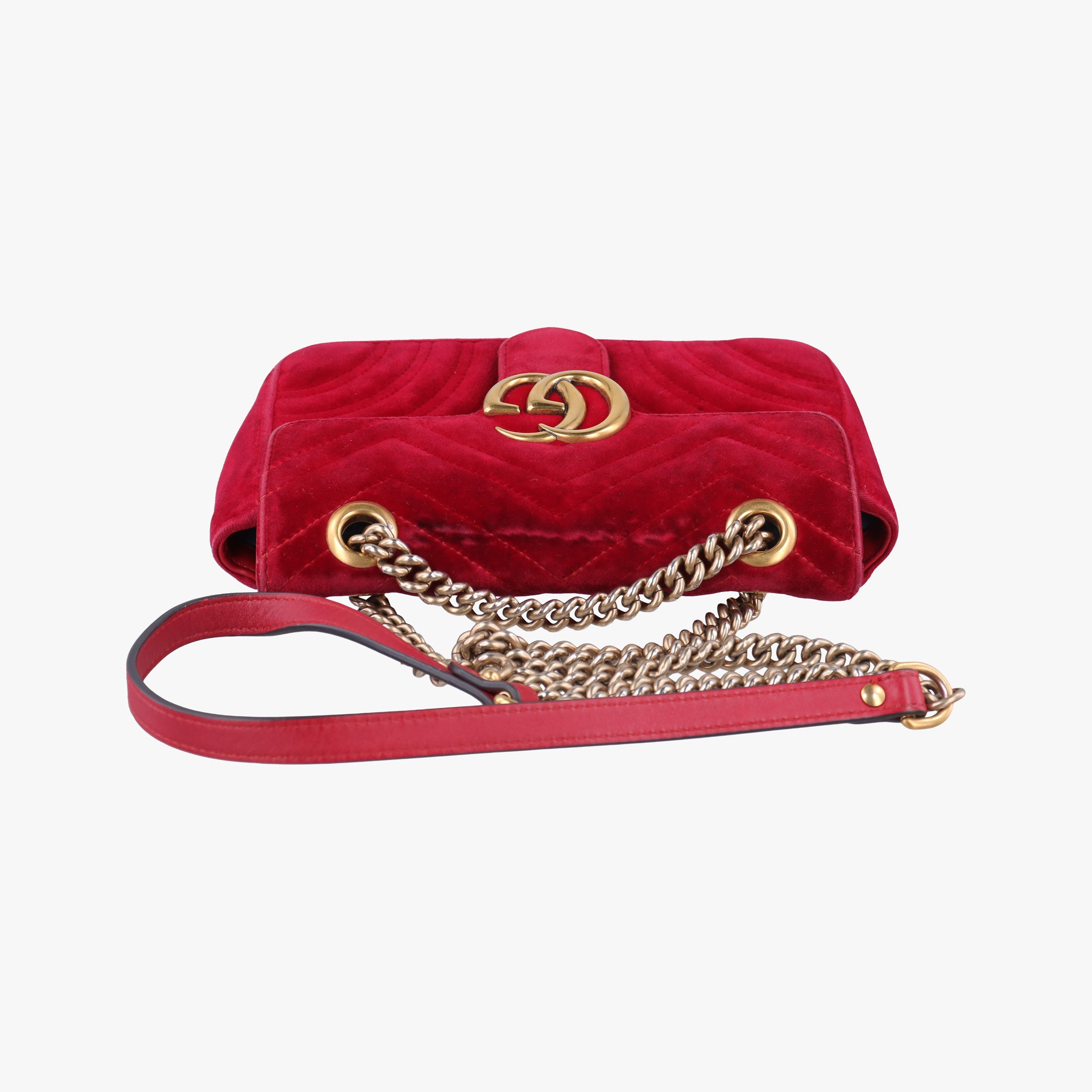 Pre-owned Gucci GG Marmont Red velour 446744 shoulderbag | stylenewstar