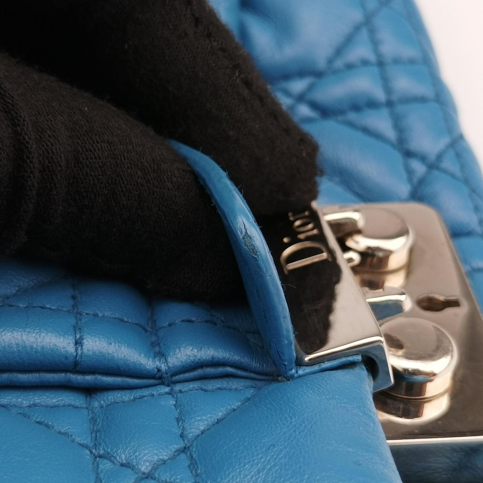 Pre-owned Christian Dior New Rock Cannage Blue Lambskin  shoulderbag | stylenewstar