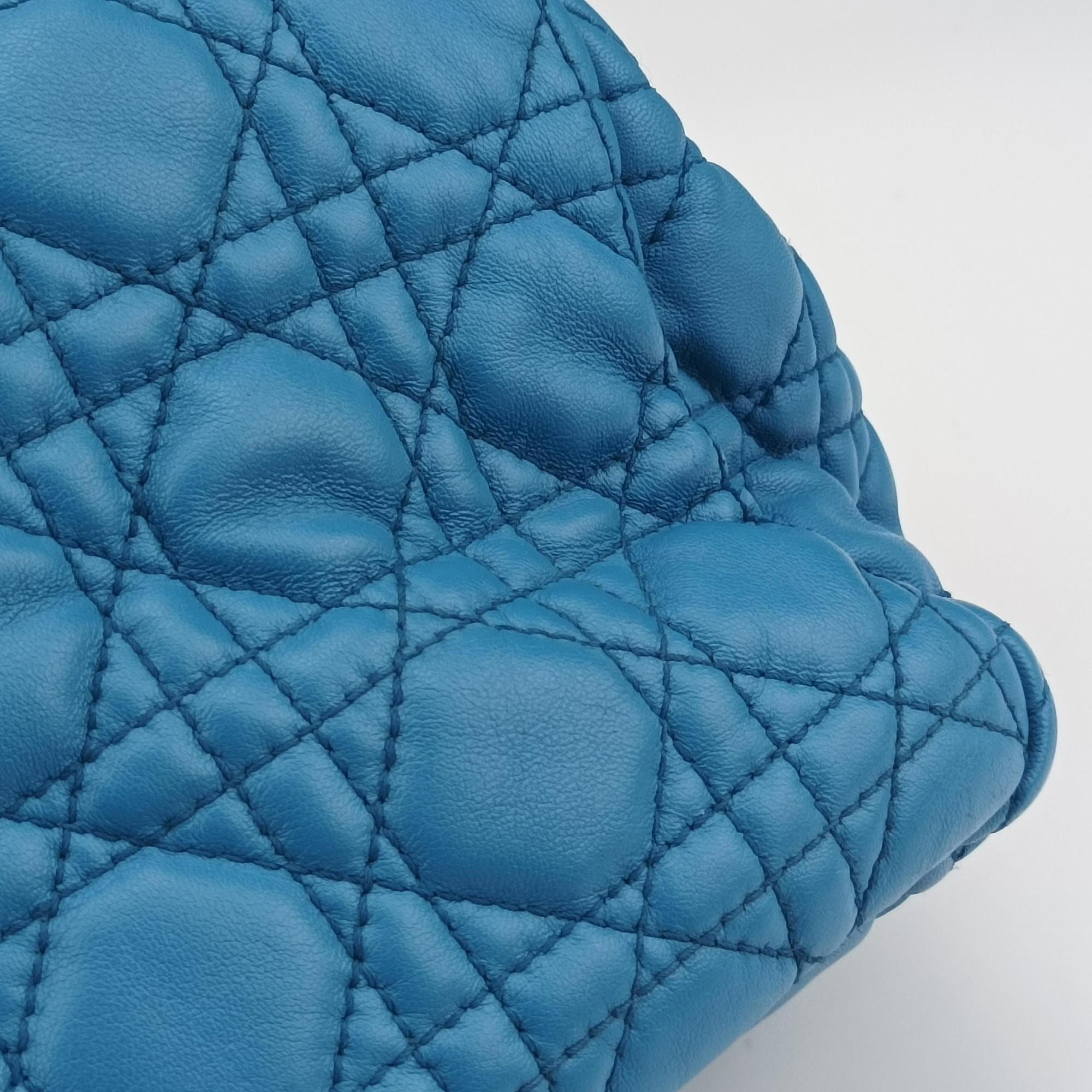 Pre-owned Christian Dior New Rock Cannage Blue Lambskin  shoulderbag | stylenewstar