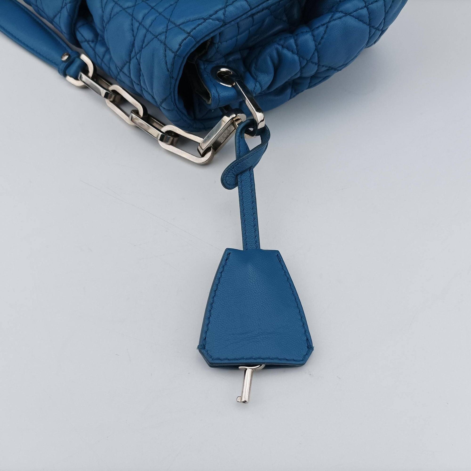 Pre-owned Christian Dior New Rock Cannage Blue Lambskin  shoulderbag | stylenewstar