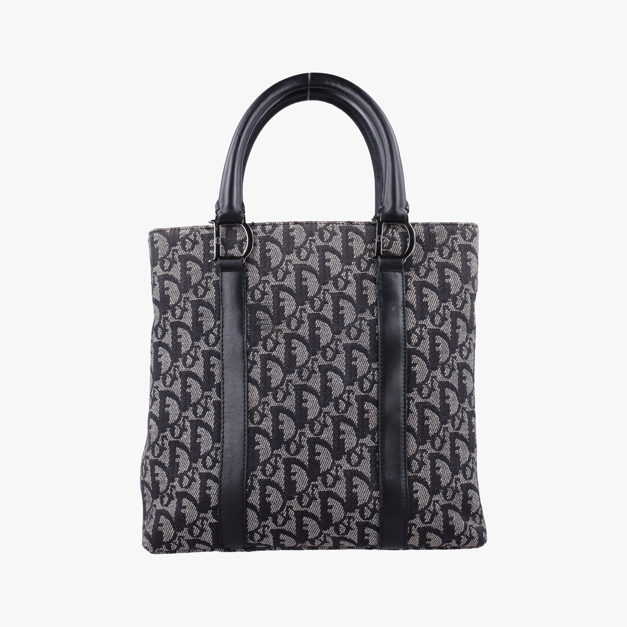 Pre-owned Christian Dior Trotter Tote Navy Jacquard × Leather  handbag | stylenewstar