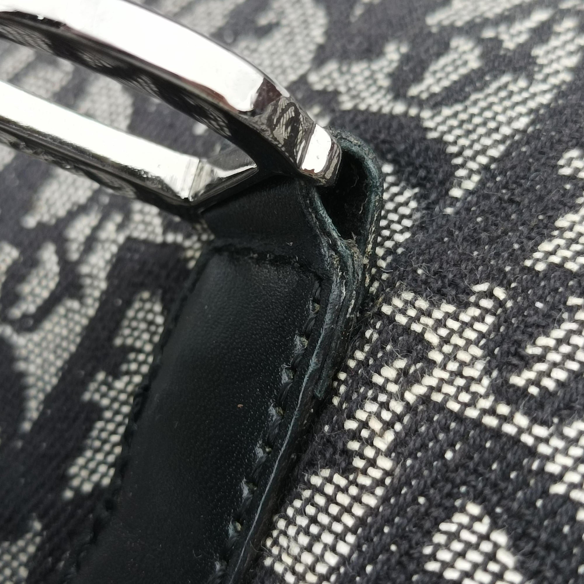 Pre-owned Christian Dior Trotter Tote Navy Jacquard × Leather  handbag | stylenewstar
