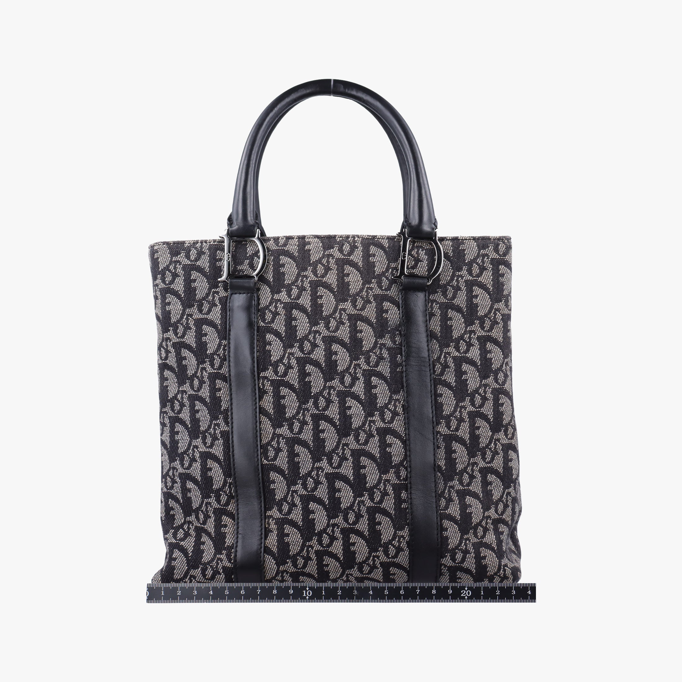 Pre-owned Christian Dior Trotter Tote Navy Jacquard × Leather  handbag | stylenewstar