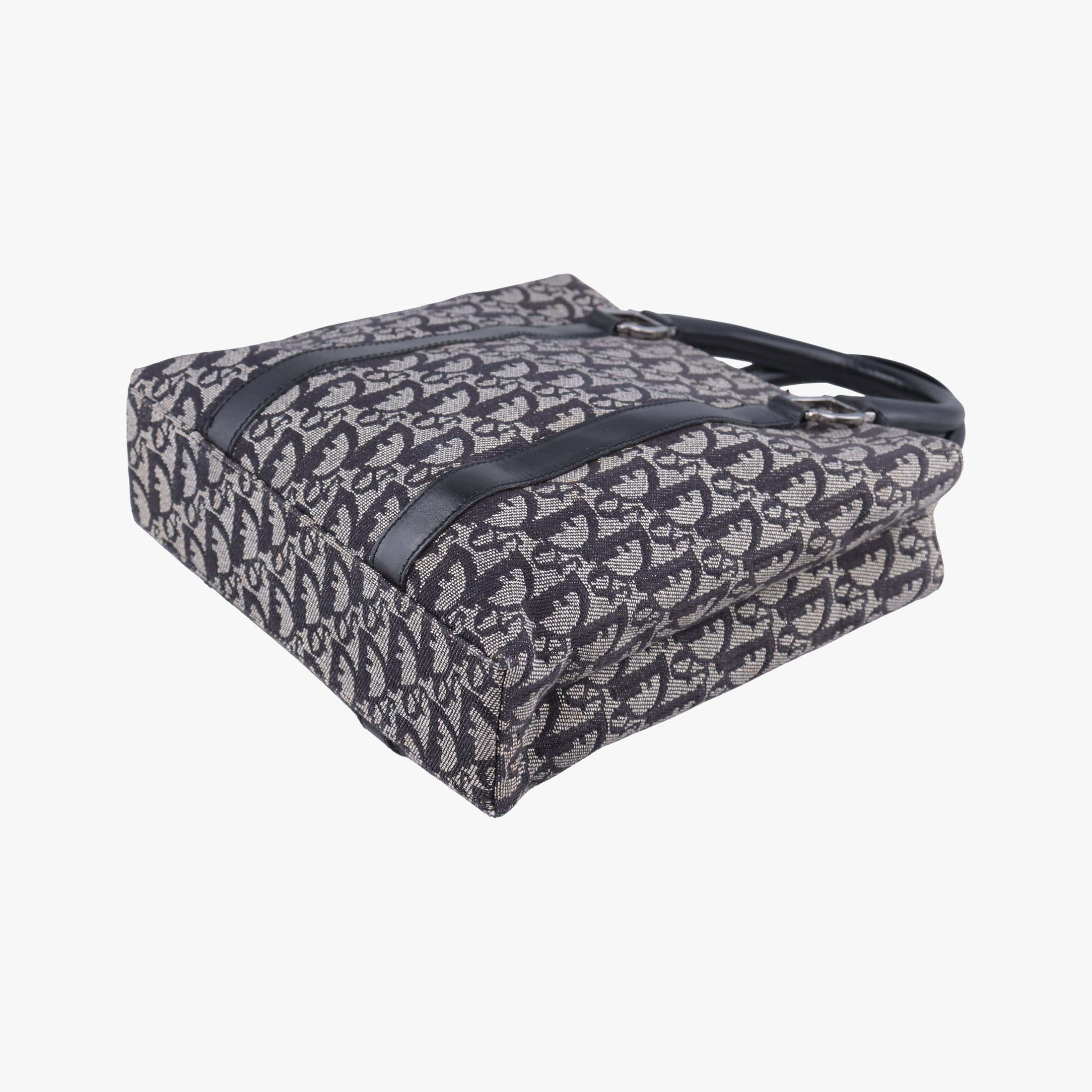 Pre-owned Christian Dior Trotter Tote Navy Jacquard × Leather  handbag | stylenewstar