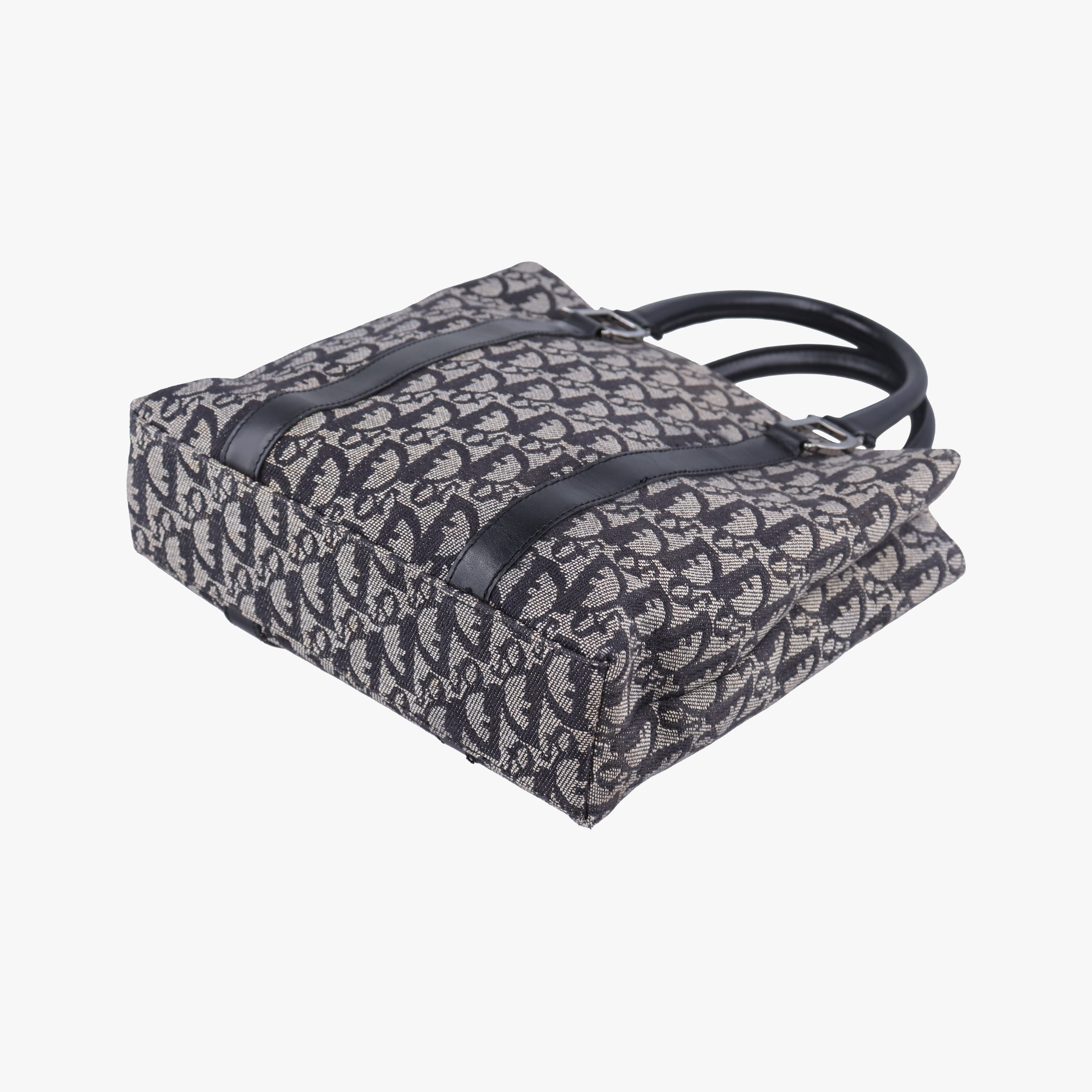 Pre-owned Christian Dior Trotter Tote Navy Jacquard × Leather  handbag | stylenewstar