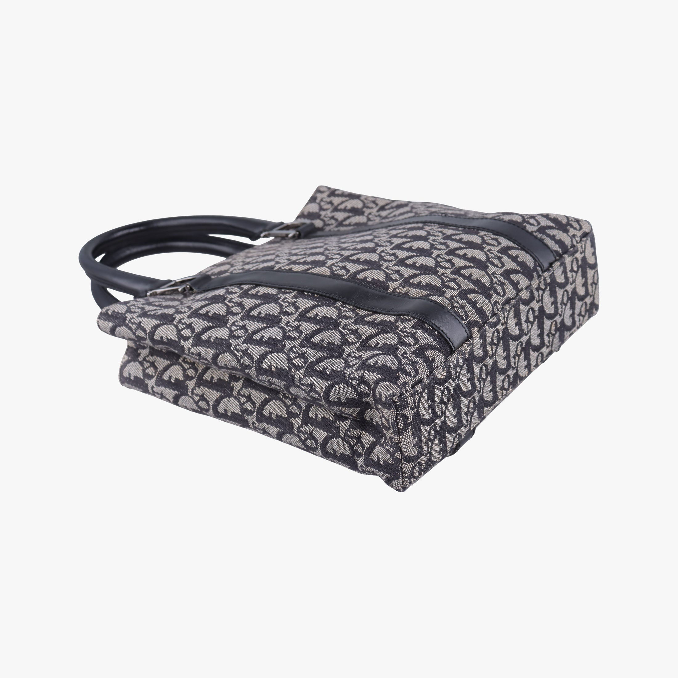 Pre-owned Christian Dior Trotter Tote Navy Jacquard × Leather  handbag | stylenewstar