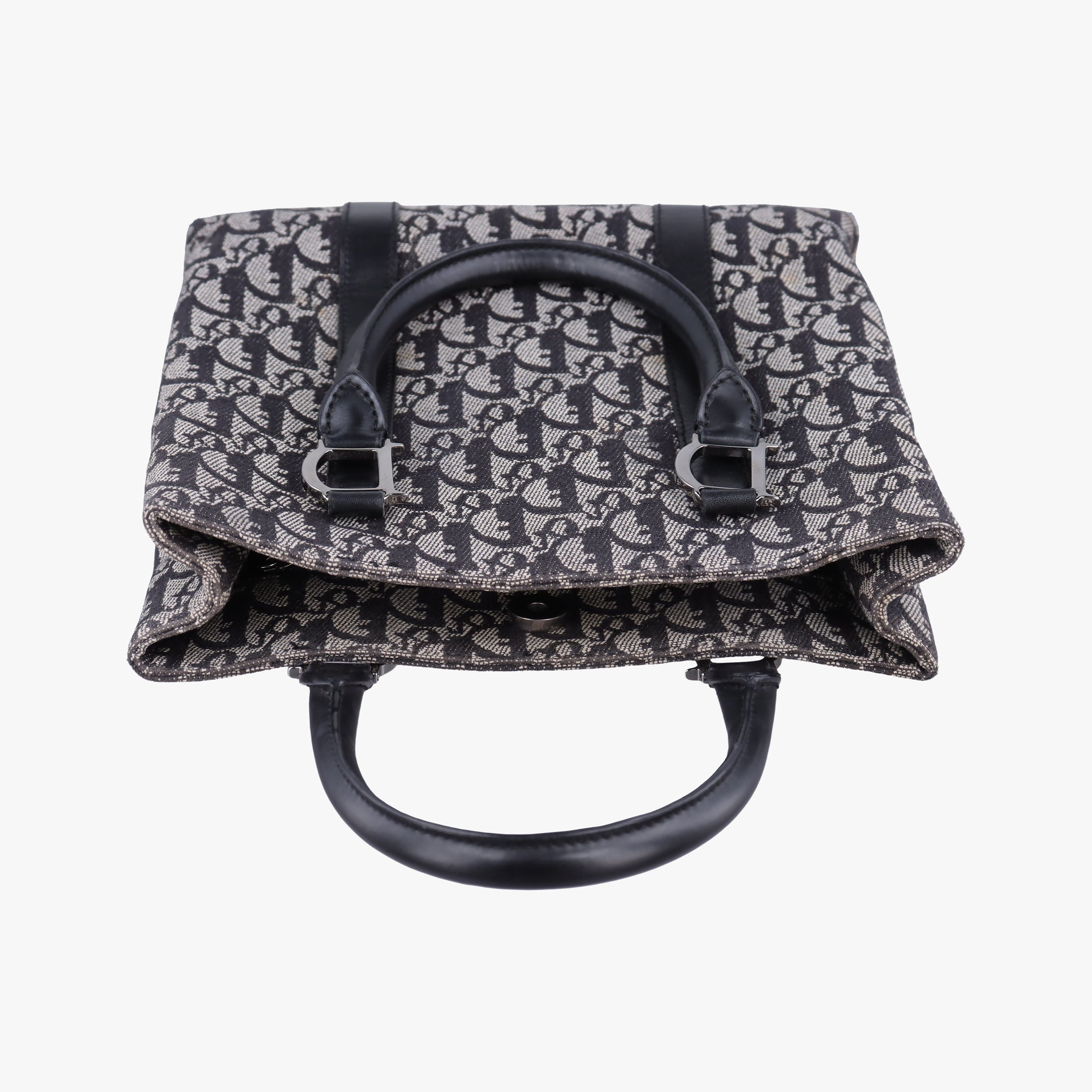 Pre-owned Christian Dior Trotter Tote Navy Jacquard × Leather  handbag | stylenewstar