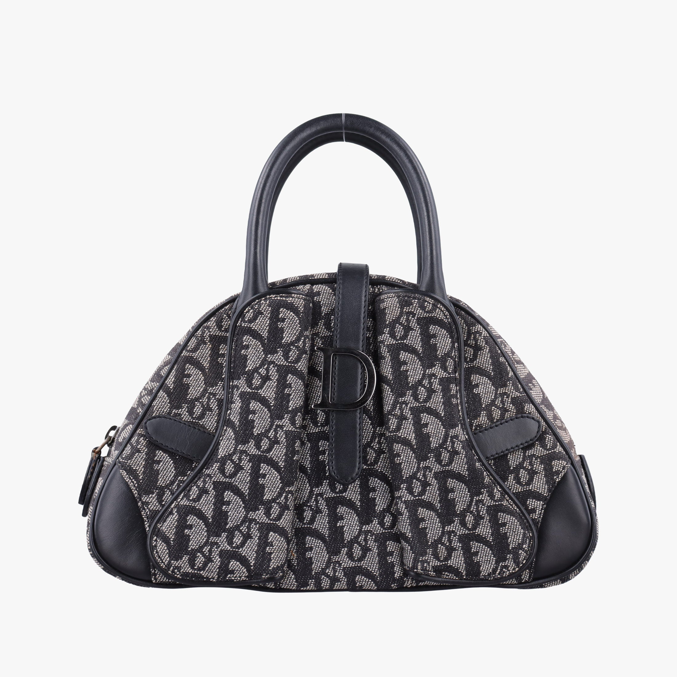 Pre-owned Christian Dior double saddlebag Navy Jacquard × Leather  handbag | stylenewstar