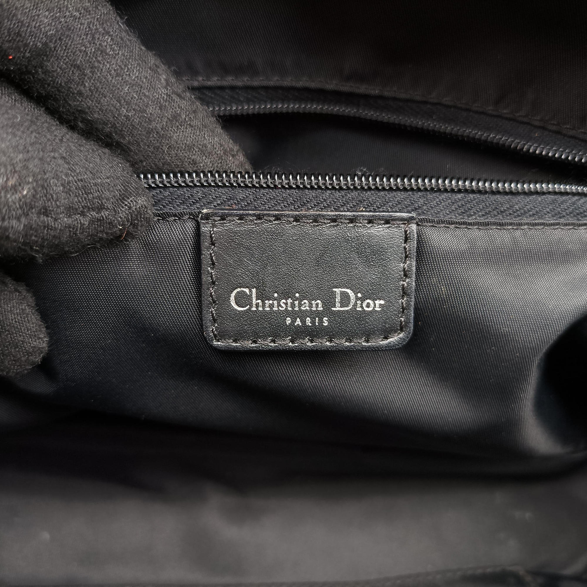 Pre-owned Christian Dior double saddlebag Navy Jacquard × Leather  handbag | stylenewstar