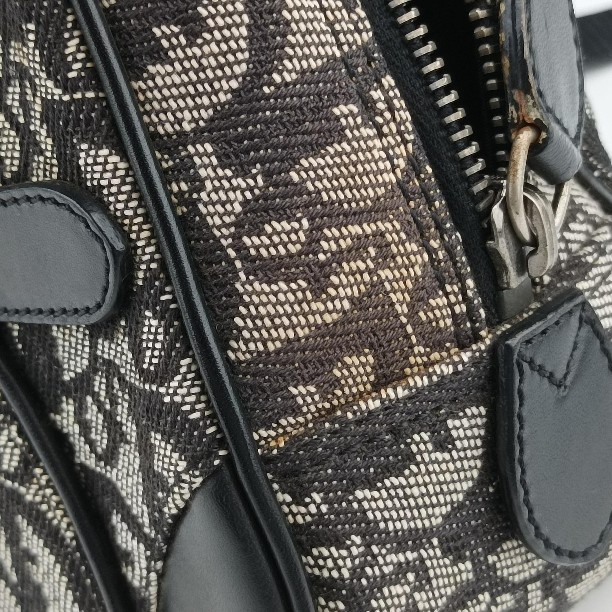 Pre-owned Christian Dior double saddlebag Navy Jacquard × Leather  handbag | stylenewstar