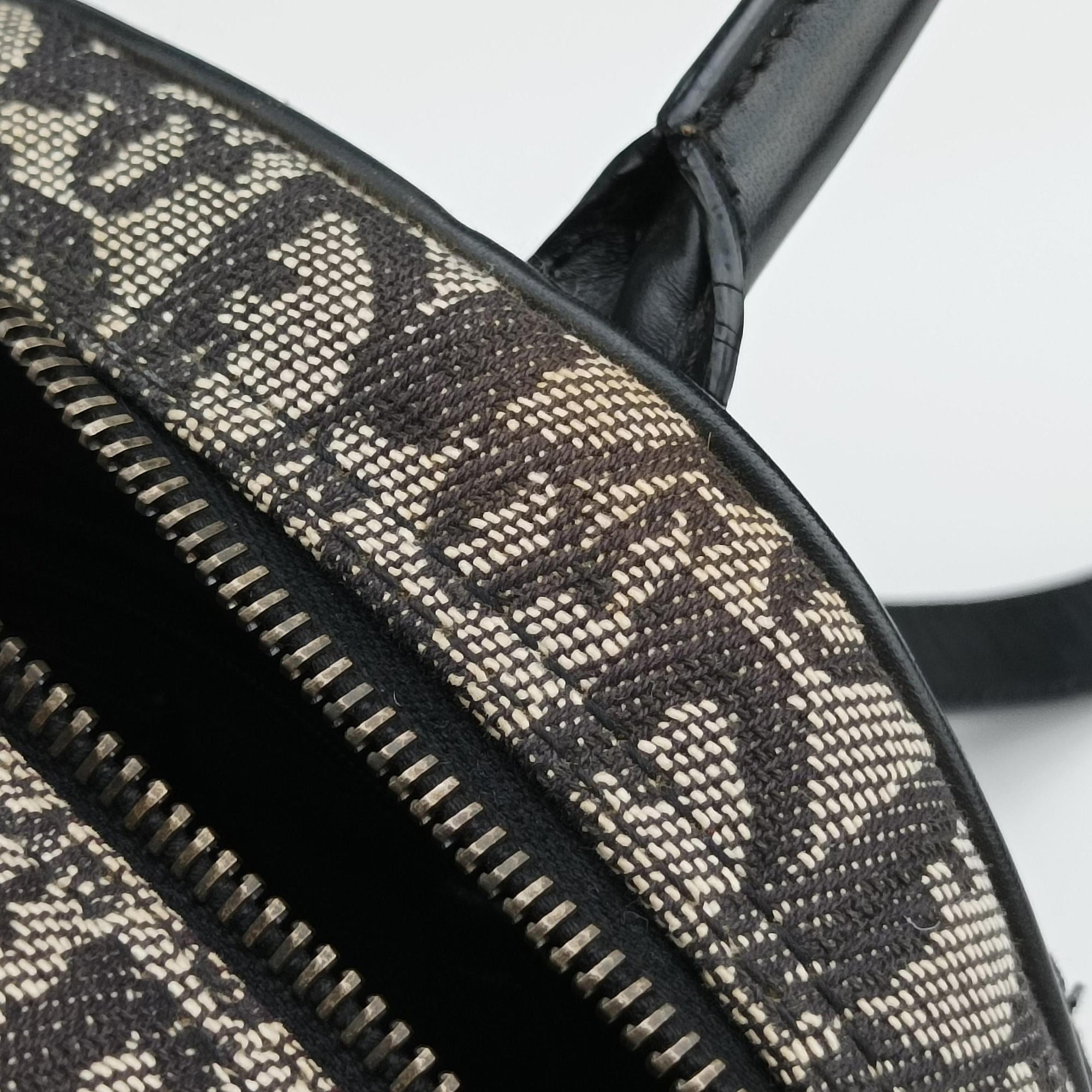 Pre-owned Christian Dior double saddlebag Navy Jacquard × Leather  handbag | stylenewstar