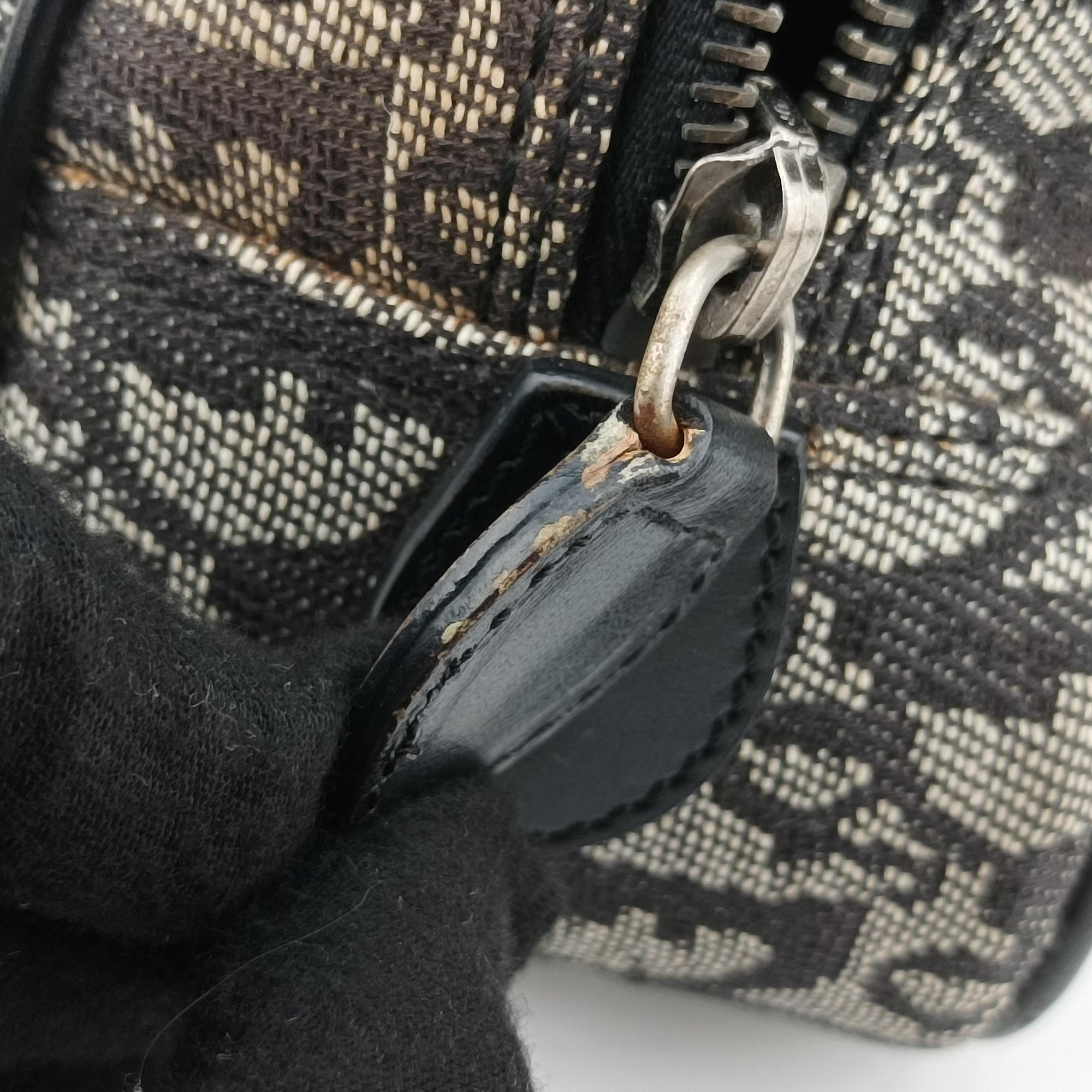 Pre-owned Christian Dior double saddlebag Navy Jacquard × Leather  handbag | stylenewstar