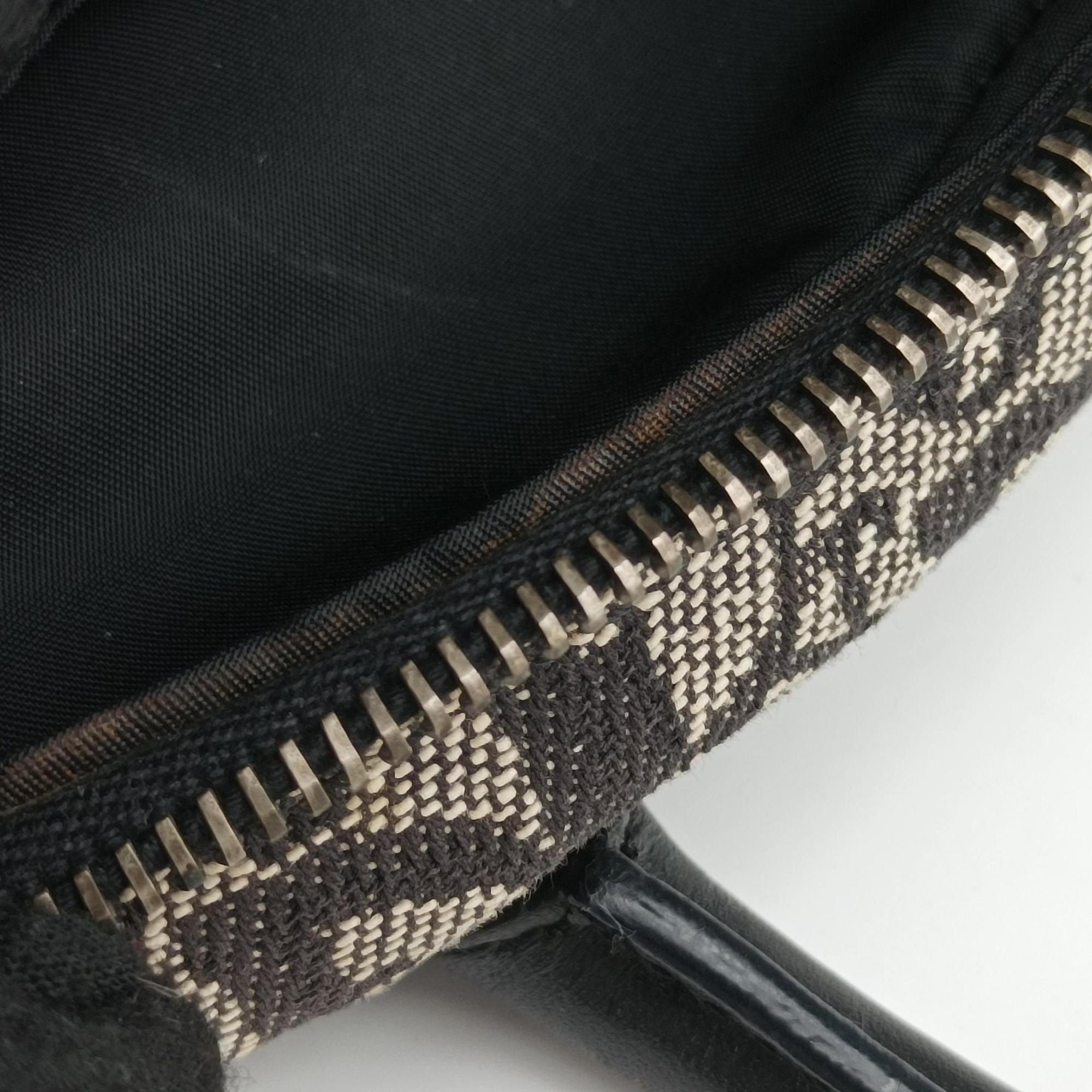 Pre-owned Christian Dior double saddlebag Navy Jacquard × Leather  handbag | stylenewstar