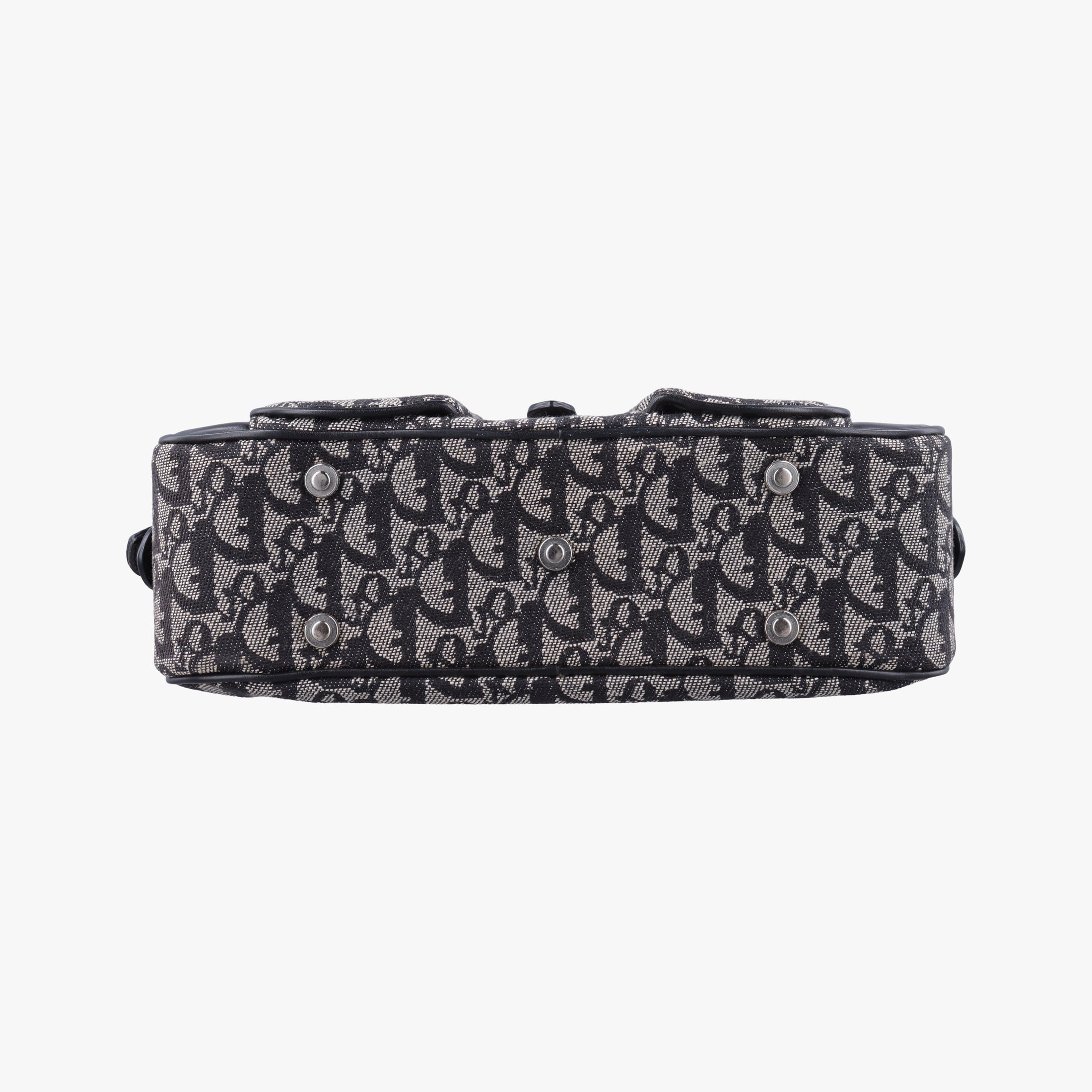 Pre-owned Christian Dior double saddlebag Navy Jacquard × Leather  handbag | stylenewstar