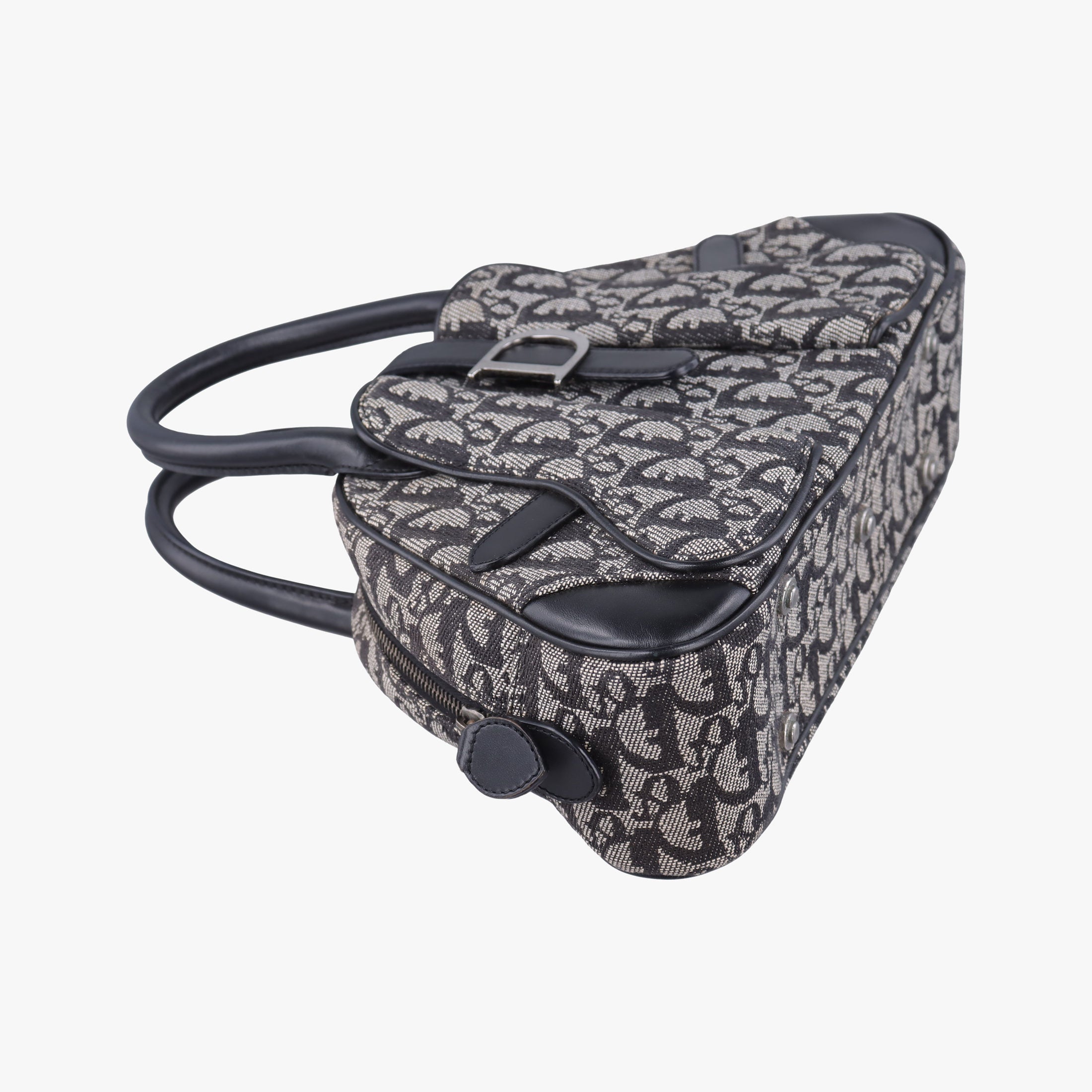 Pre-owned Christian Dior double saddlebag Navy Jacquard × Leather  handbag | stylenewstar