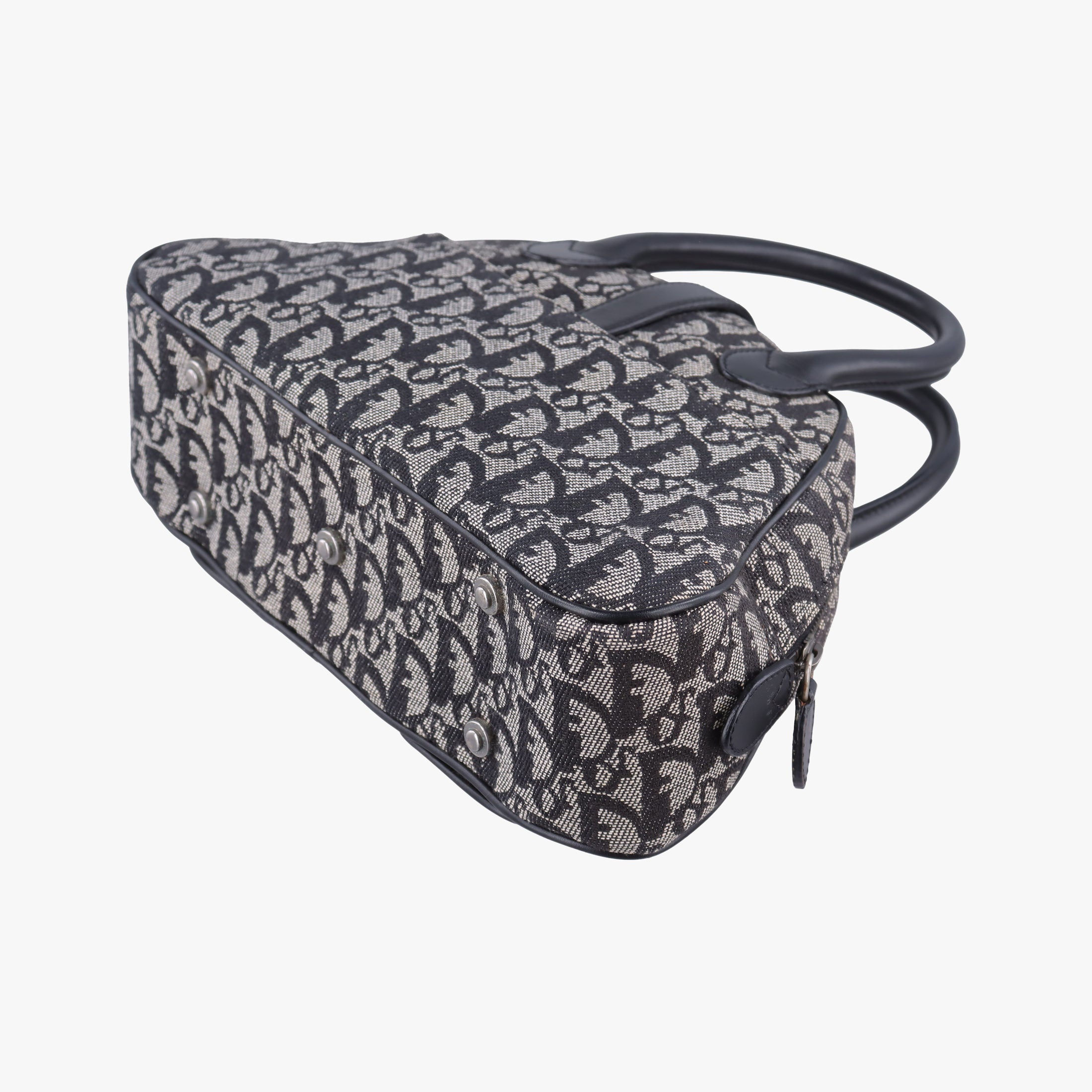 Pre-owned Christian Dior double saddlebag Navy Jacquard × Leather  handbag | stylenewstar