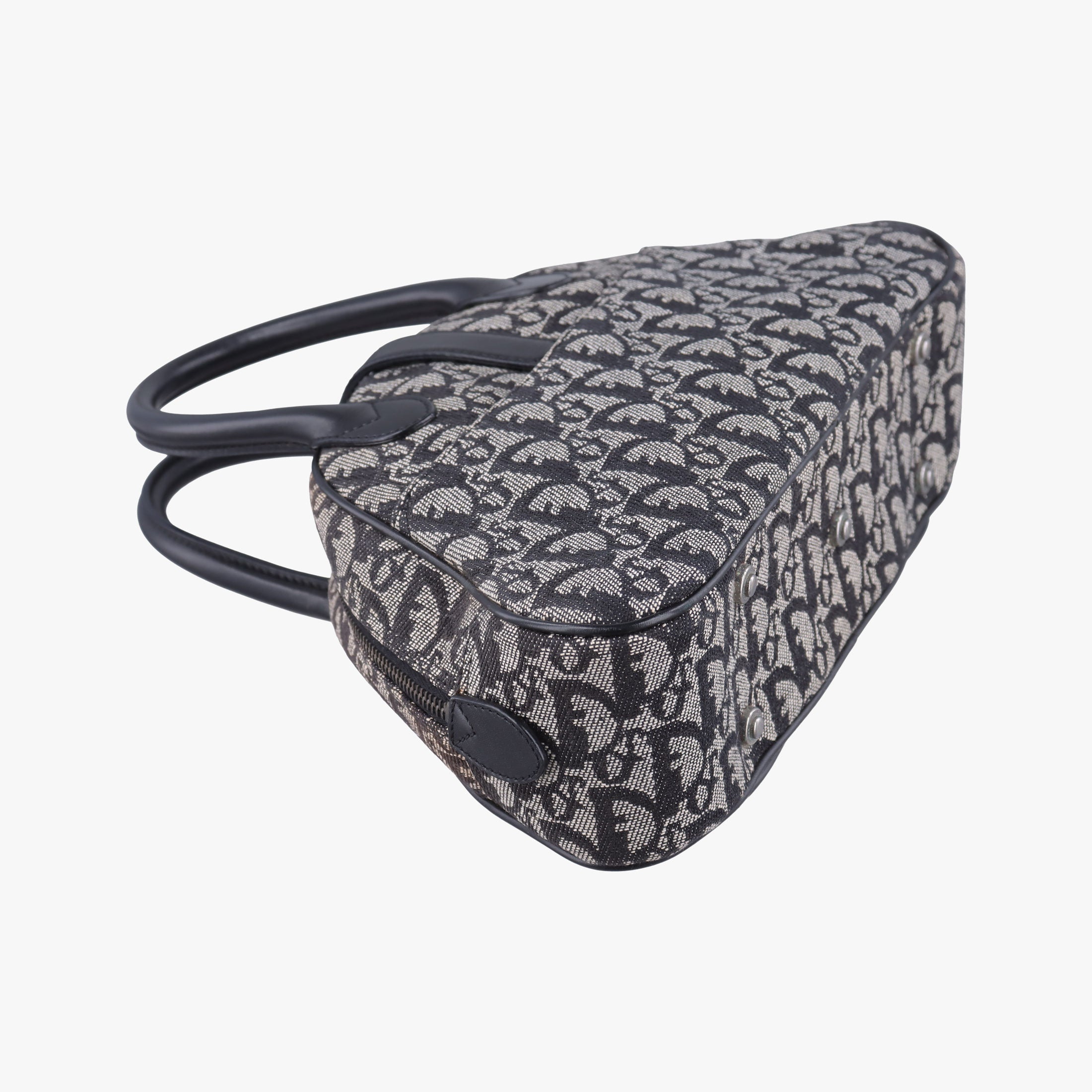Pre-owned Christian Dior double saddlebag Navy Jacquard × Leather  handbag | stylenewstar