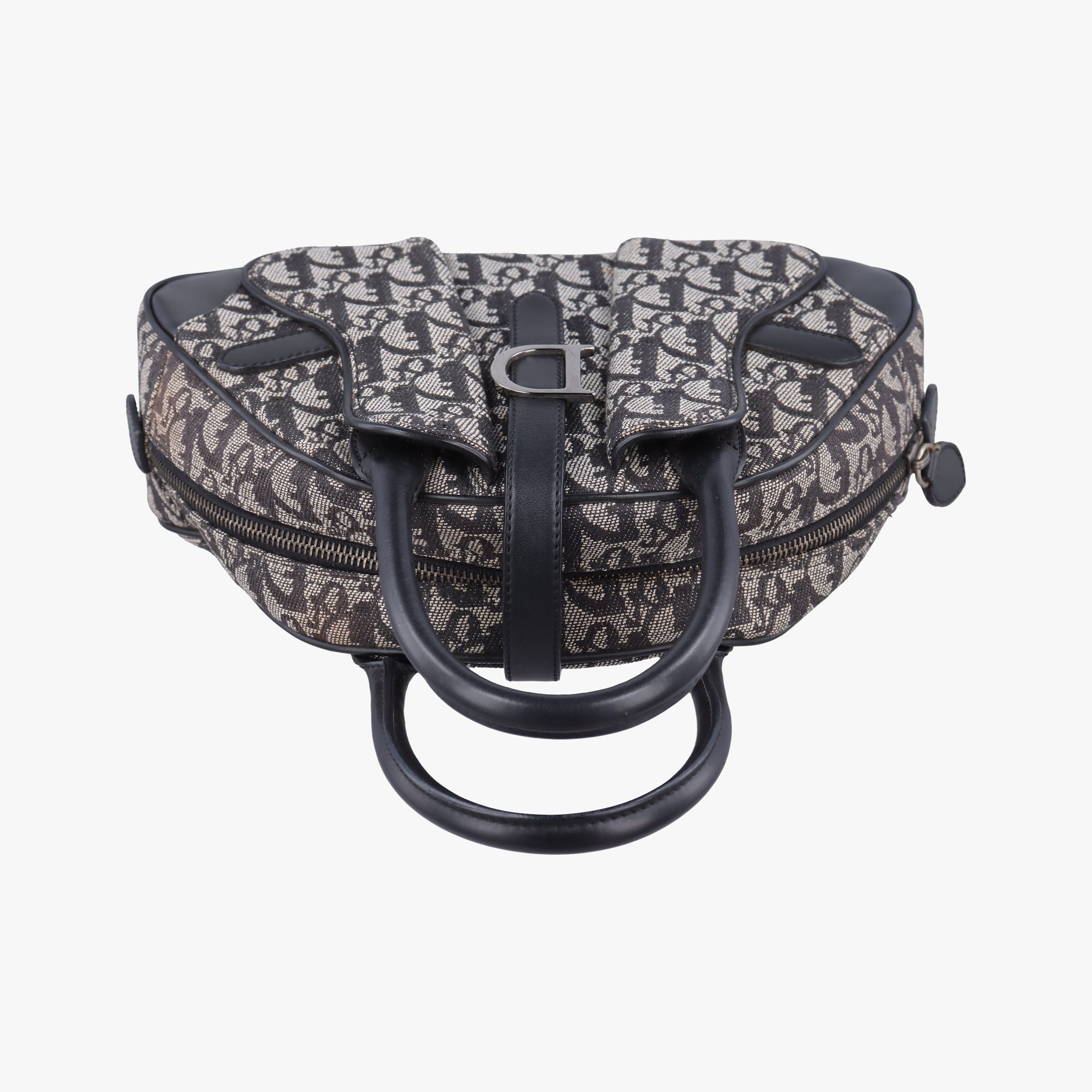 Pre-owned Christian Dior double saddlebag Navy Jacquard × Leather  handbag | stylenewstar