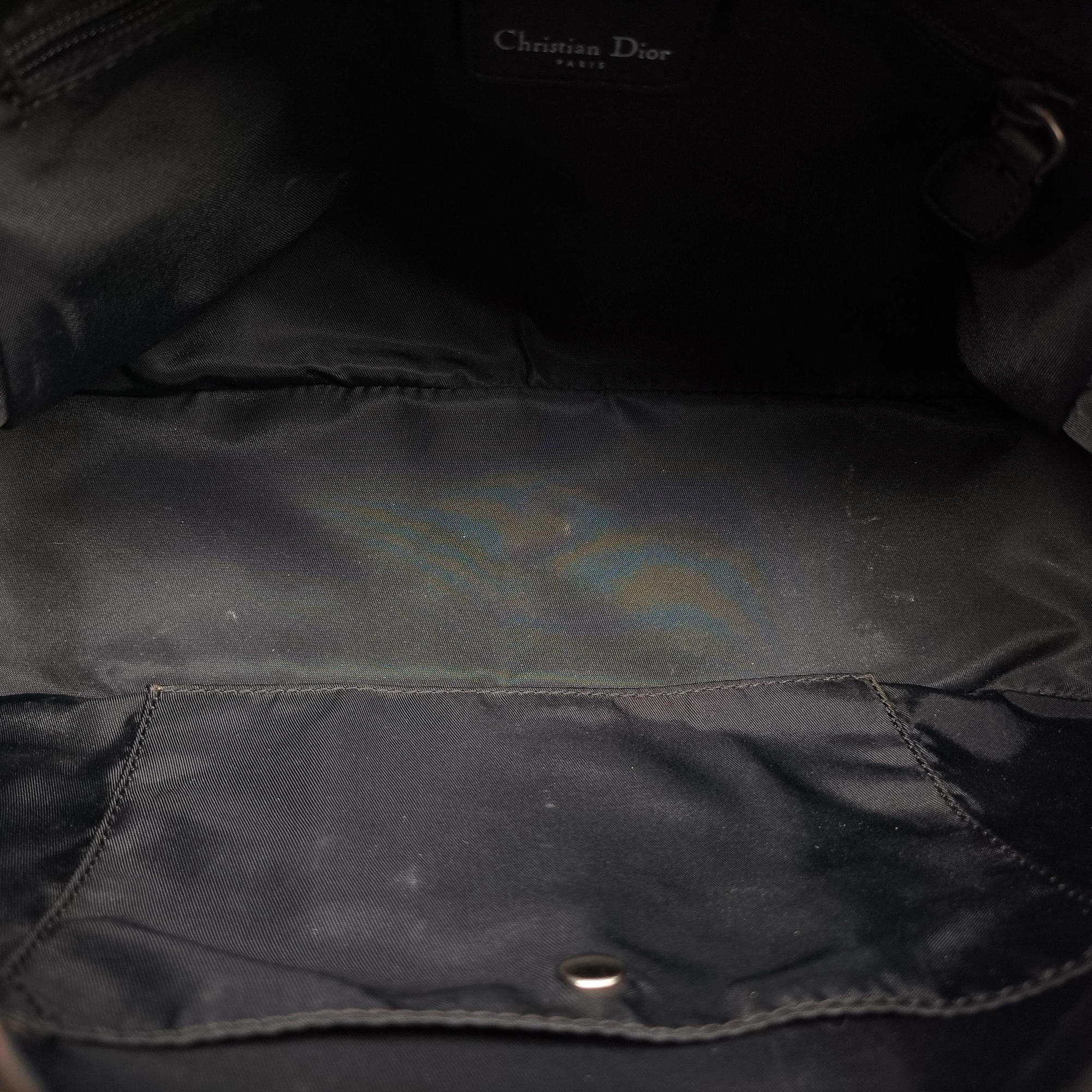 Pre-owned Christian Dior double saddlebag Navy Jacquard × Leather  handbag | stylenewstar