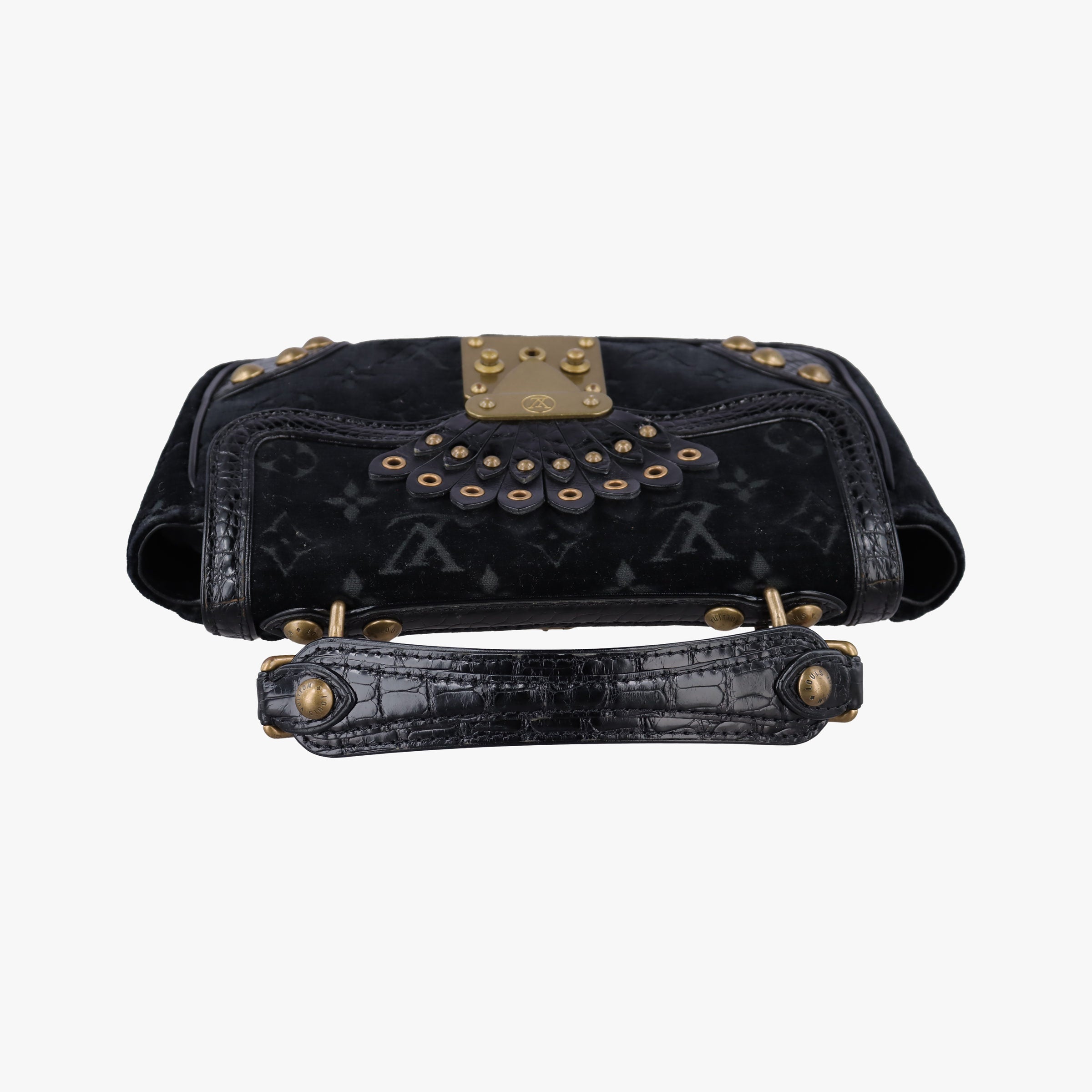 Pre-owned Louis Vuitton Irvine black Velour×Alligator M92733 shoulderbag | stylenewstar