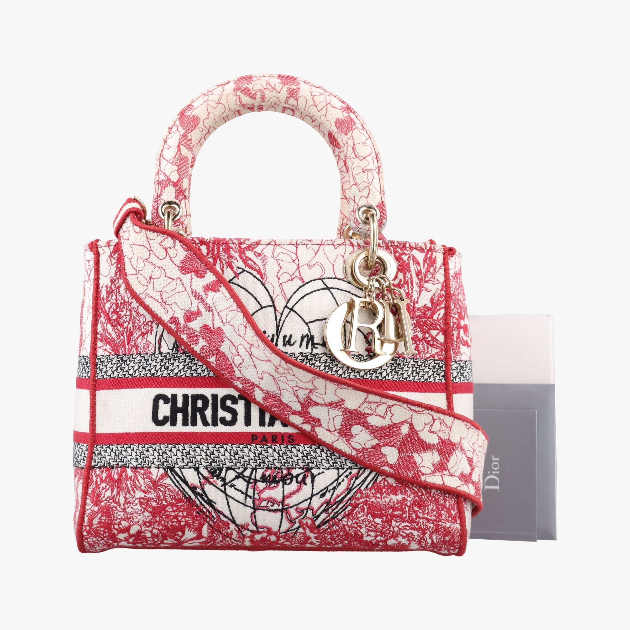 Pre-owned Christian Dior D-Lite Medium Royaume Red×multicolor canvas  shoulderbag | stylenewstar