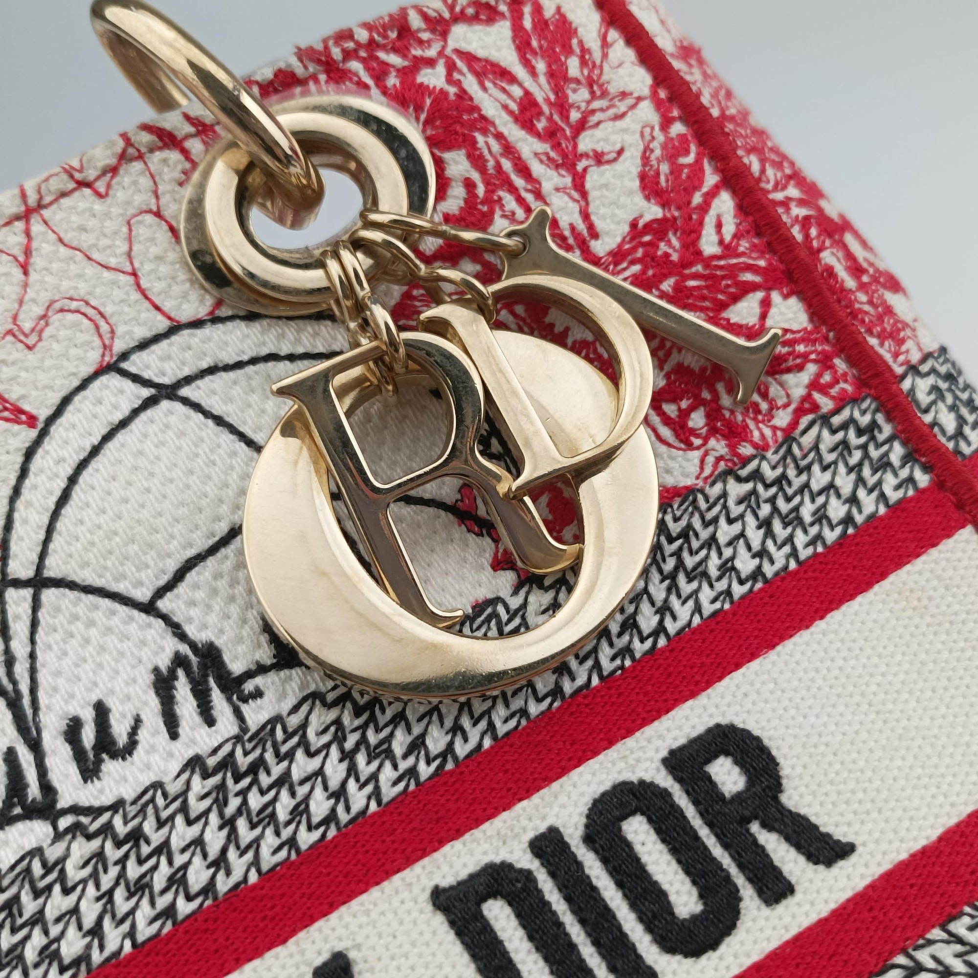 Pre-owned Christian Dior D-Lite Medium Royaume Red×multicolor canvas  shoulderbag | stylenewstar