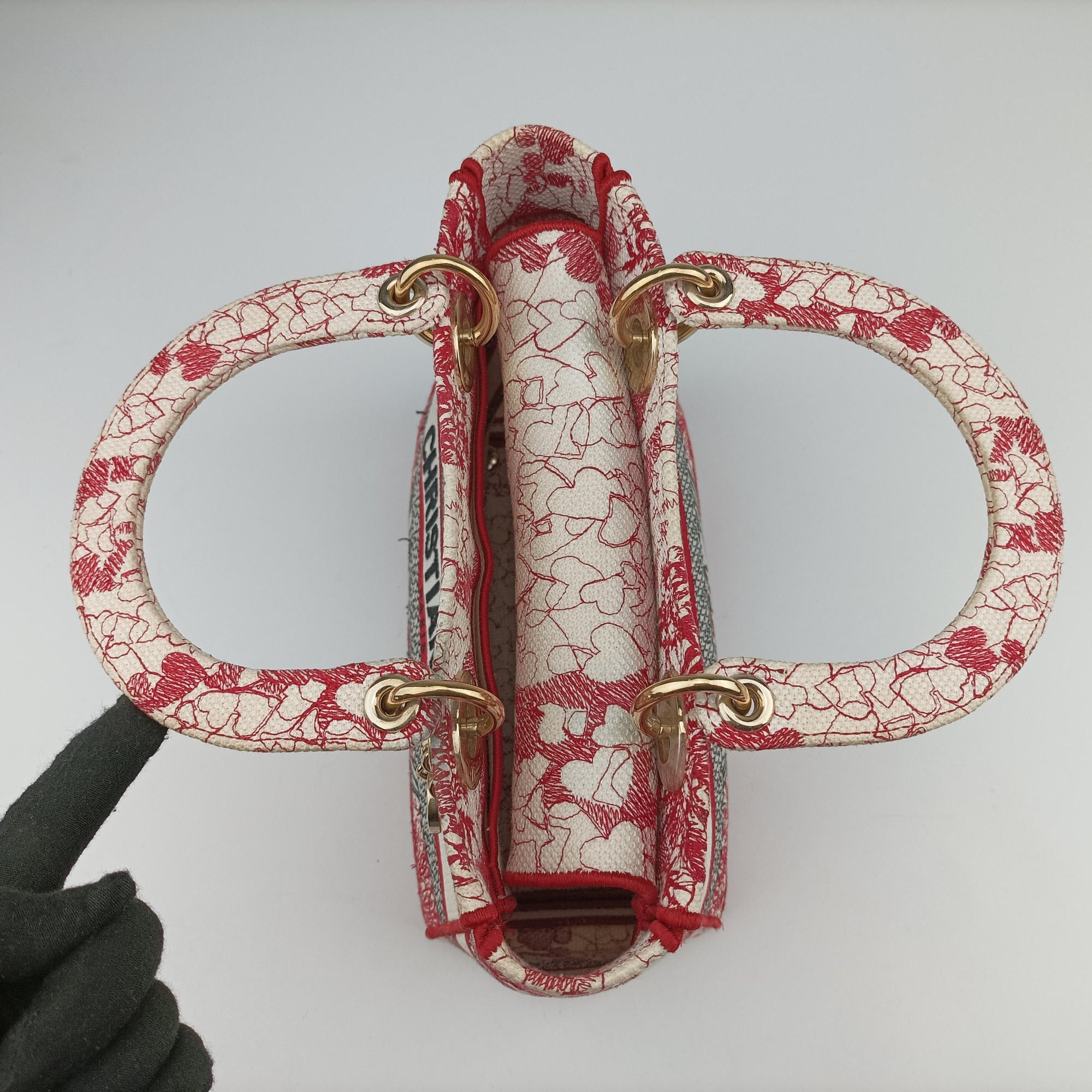 Pre-owned Christian Dior D-Lite Medium Royaume Red×multicolor canvas  shoulderbag | stylenewstar
