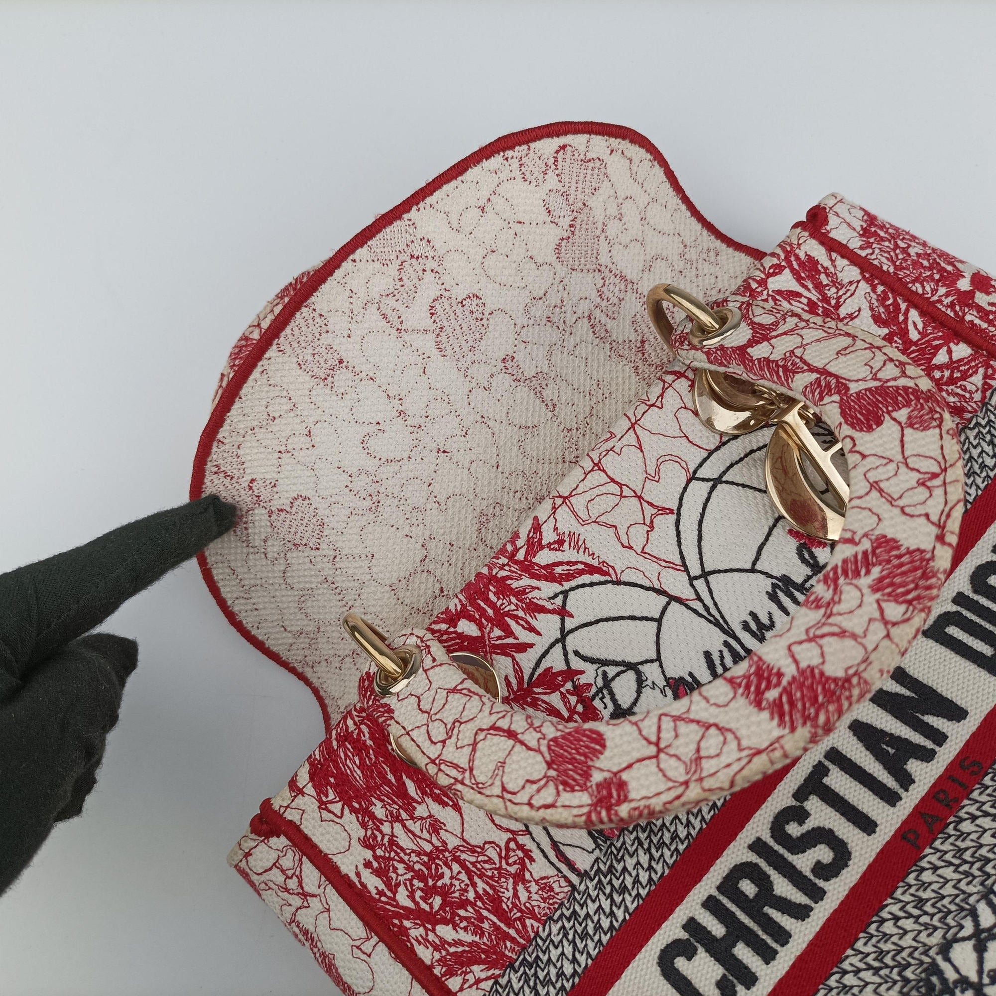 Pre-owned Christian Dior D-Lite Medium Royaume Red×multicolor canvas  shoulderbag | stylenewstar