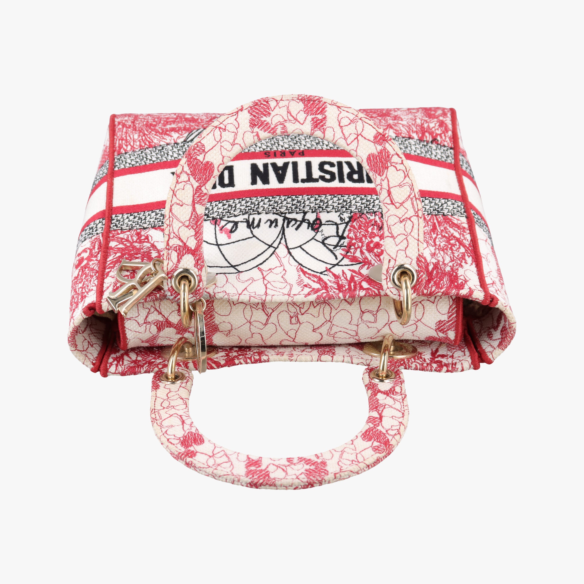 Pre-owned Christian Dior D-Lite Medium Royaume Red×multicolor canvas  shoulderbag | stylenewstar