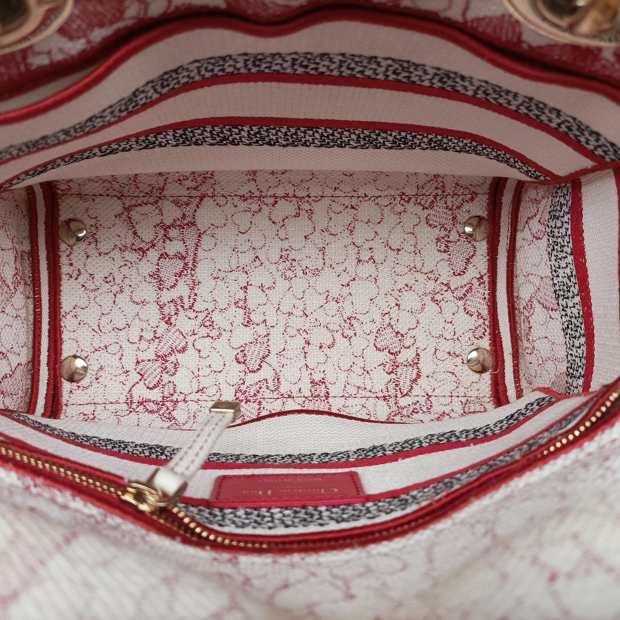 Pre-owned Christian Dior D-Lite Medium Royaume Red×multicolor canvas  shoulderbag | stylenewstar