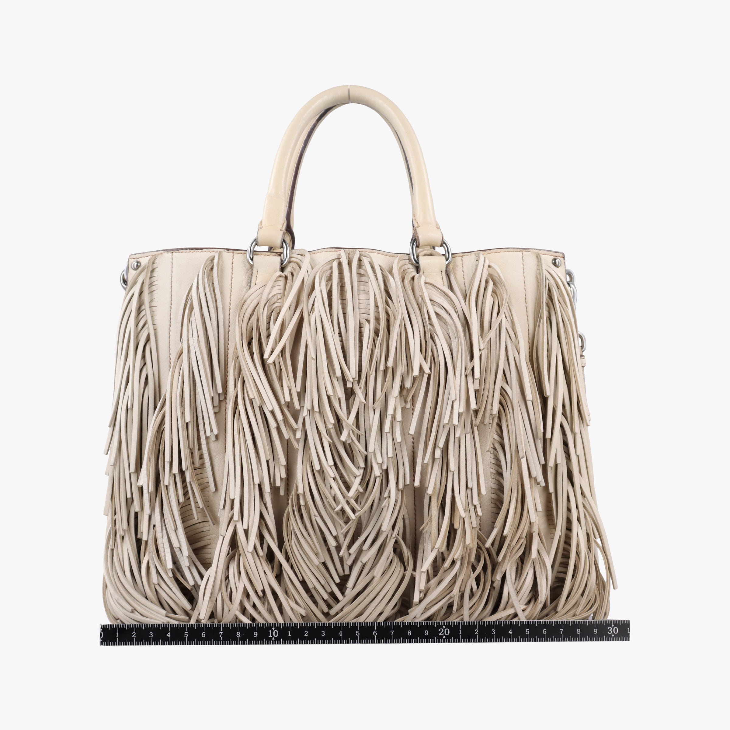 Pre-owned Prada fringe Beige Leather BN1509 shoulderbag | stylenewstar