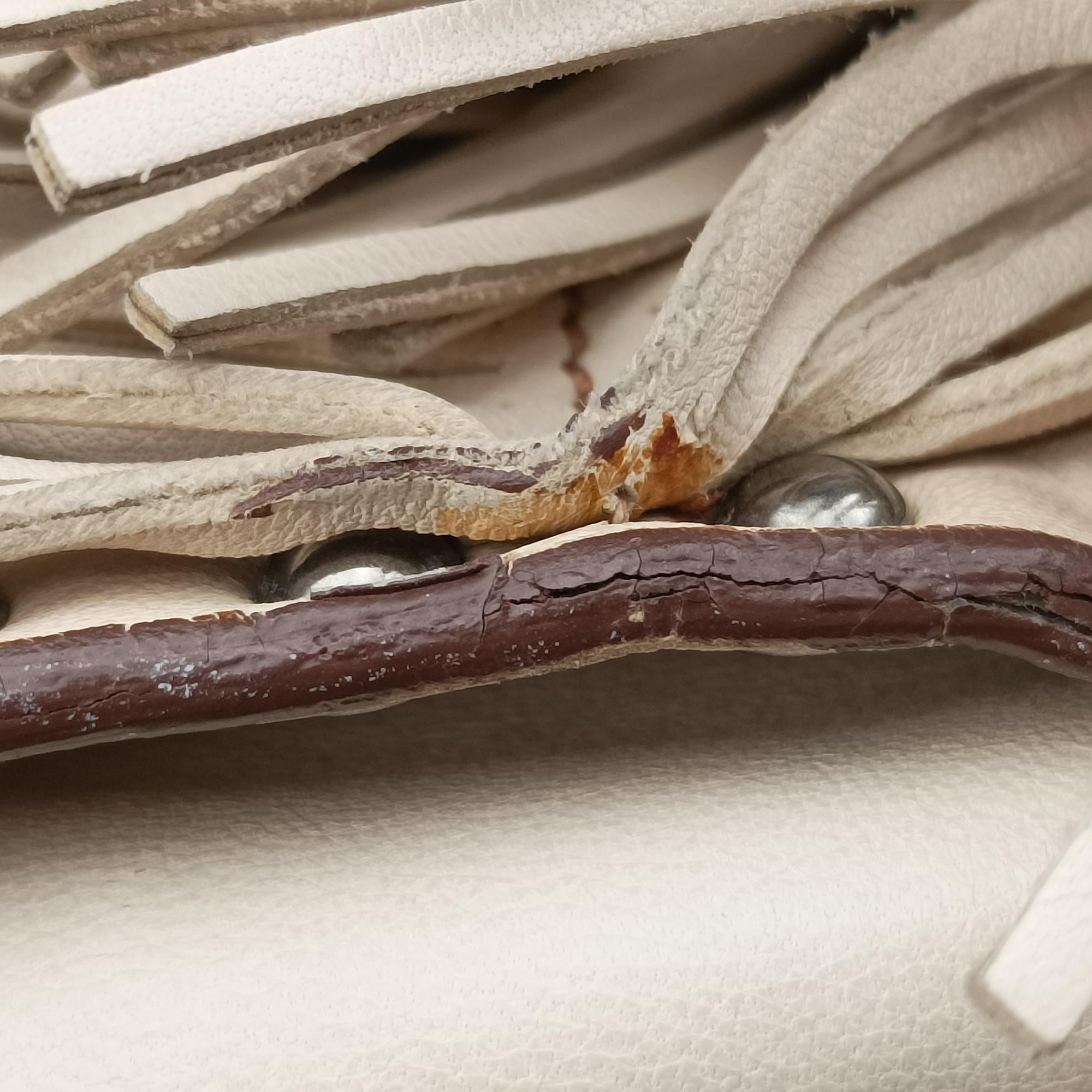 Pre-owned Prada fringe Beige Leather BN1509 shoulderbag | stylenewstar