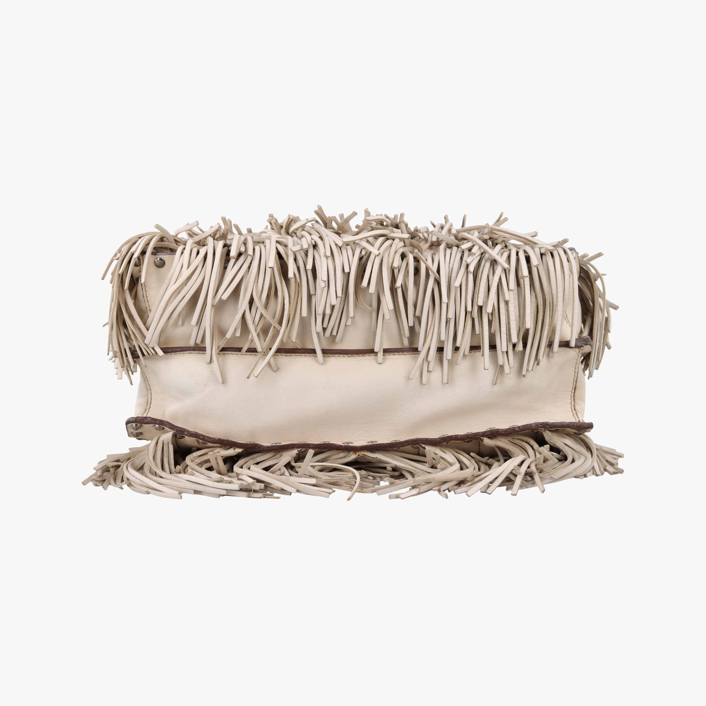 Pre-owned Prada fringe Beige Leather BN1509 shoulderbag | stylenewstar