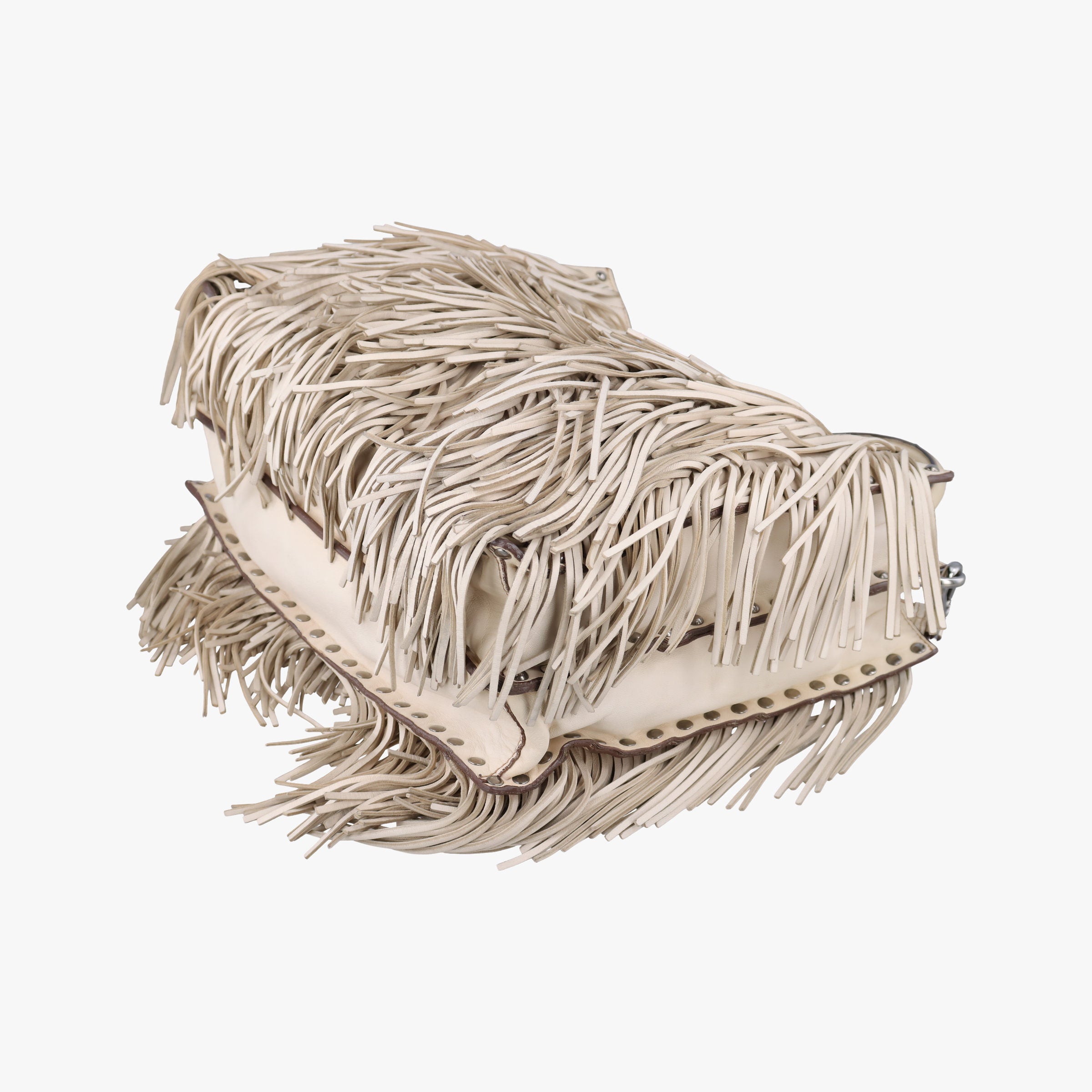Pre-owned Prada fringe Beige Leather BN1509 shoulderbag | stylenewstar