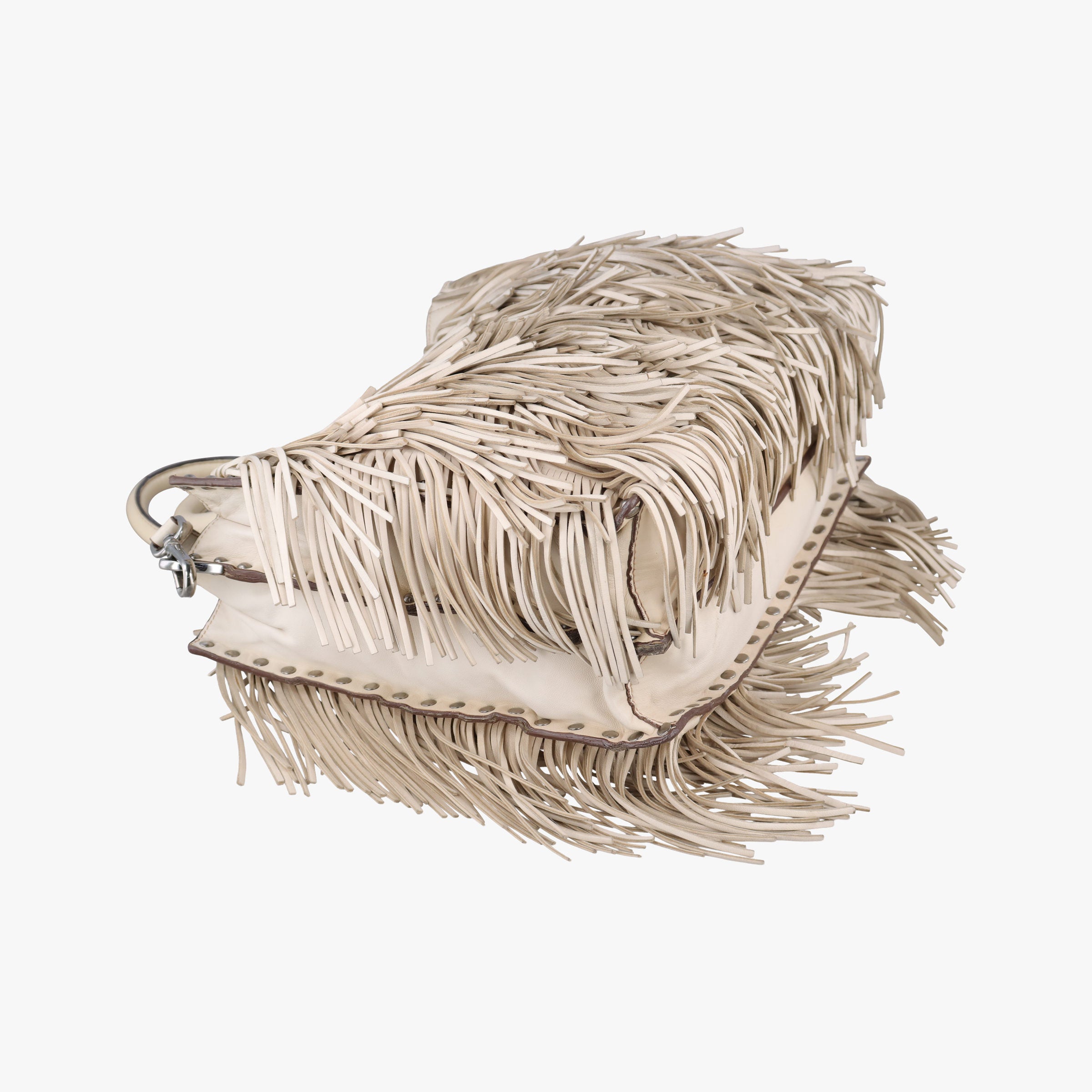 Pre-owned Prada fringe Beige Leather BN1509 shoulderbag | stylenewstar