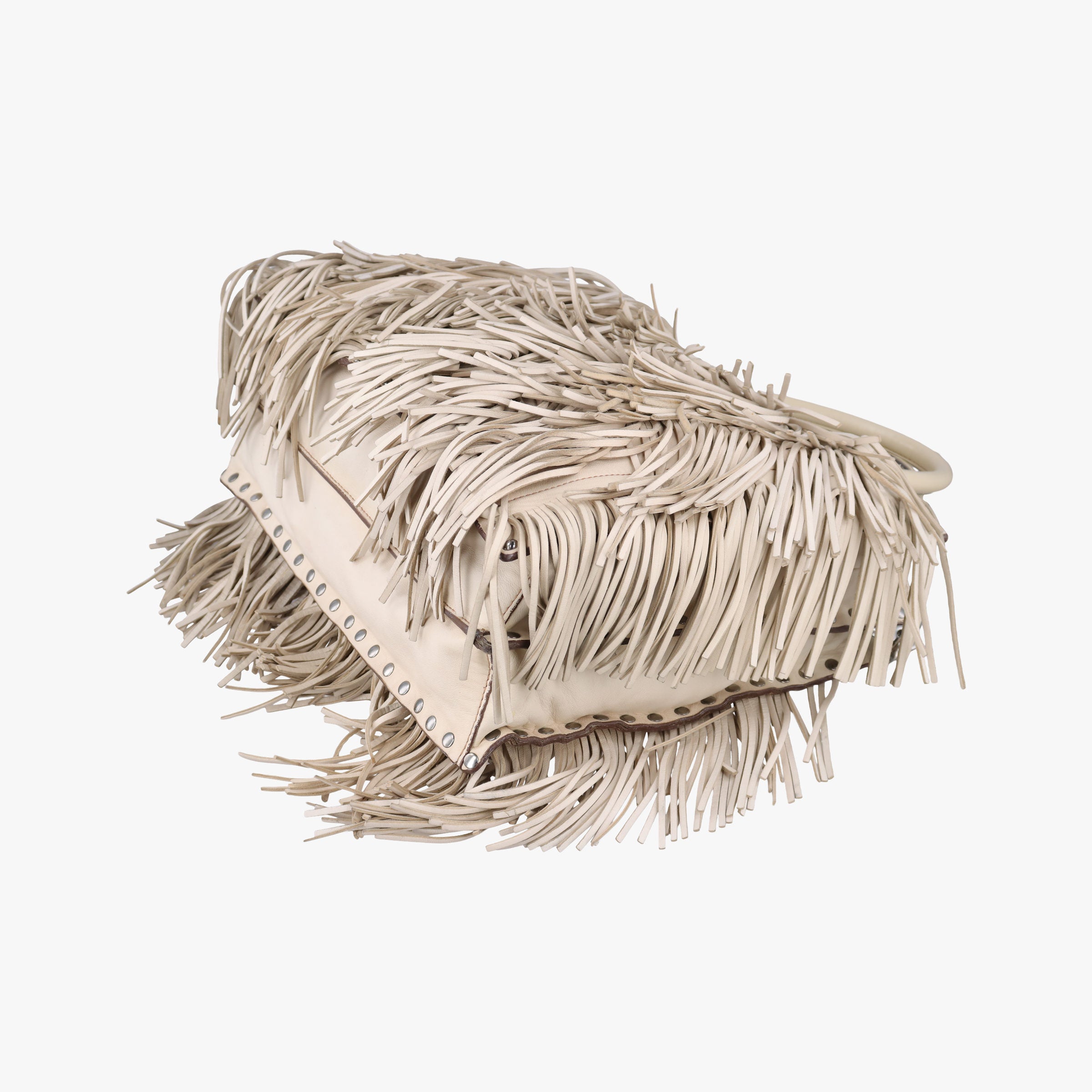 Pre-owned Prada fringe Beige Leather BN1509 shoulderbag | stylenewstar