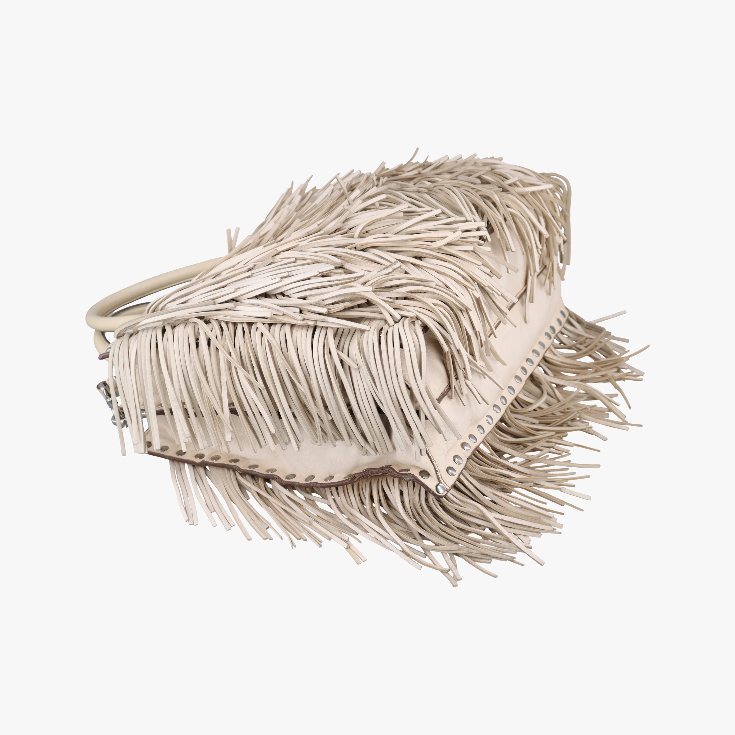Pre-owned Prada fringe Beige Leather BN1509 shoulderbag | stylenewstar