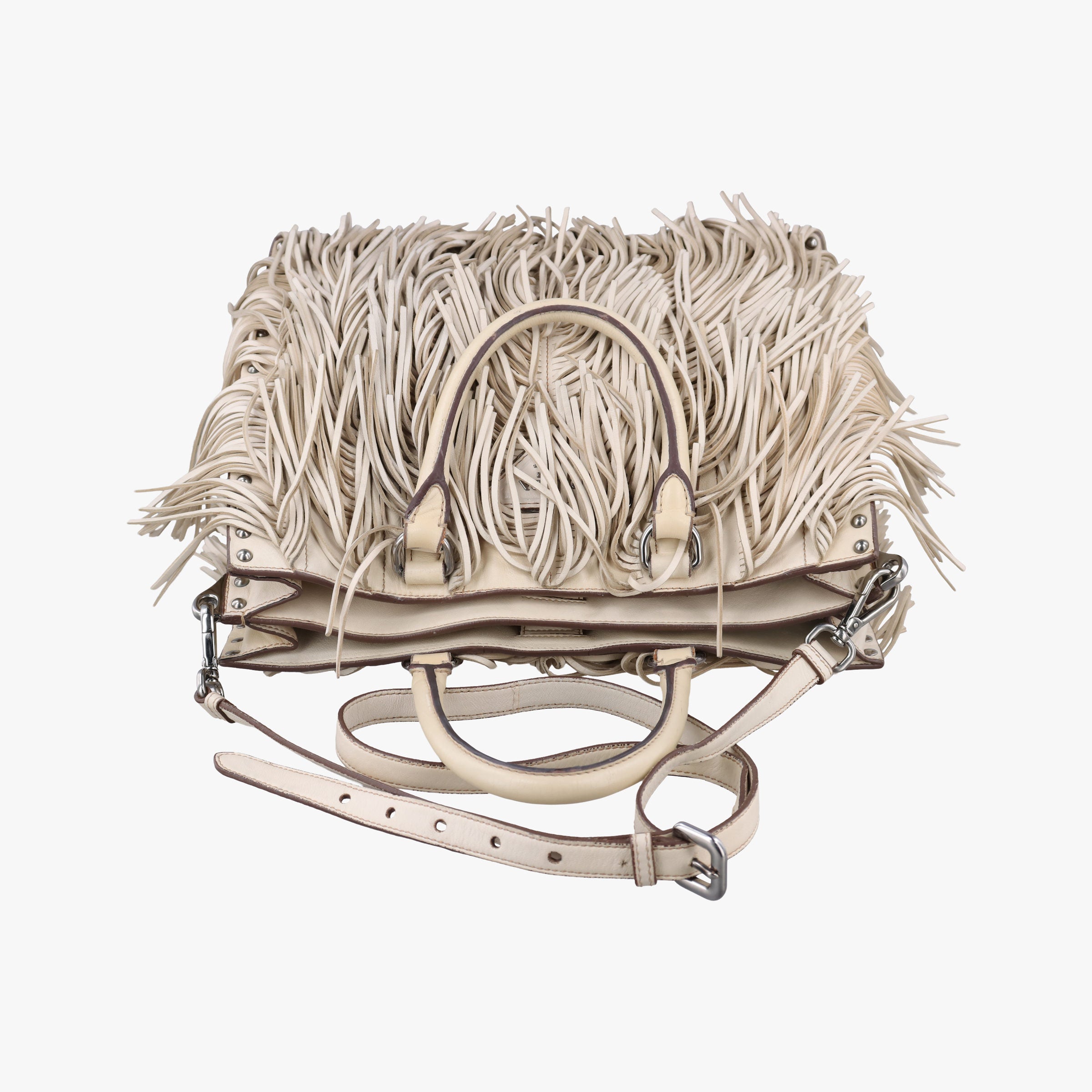 Pre-owned Prada fringe Beige Leather BN1509 shoulderbag | stylenewstar