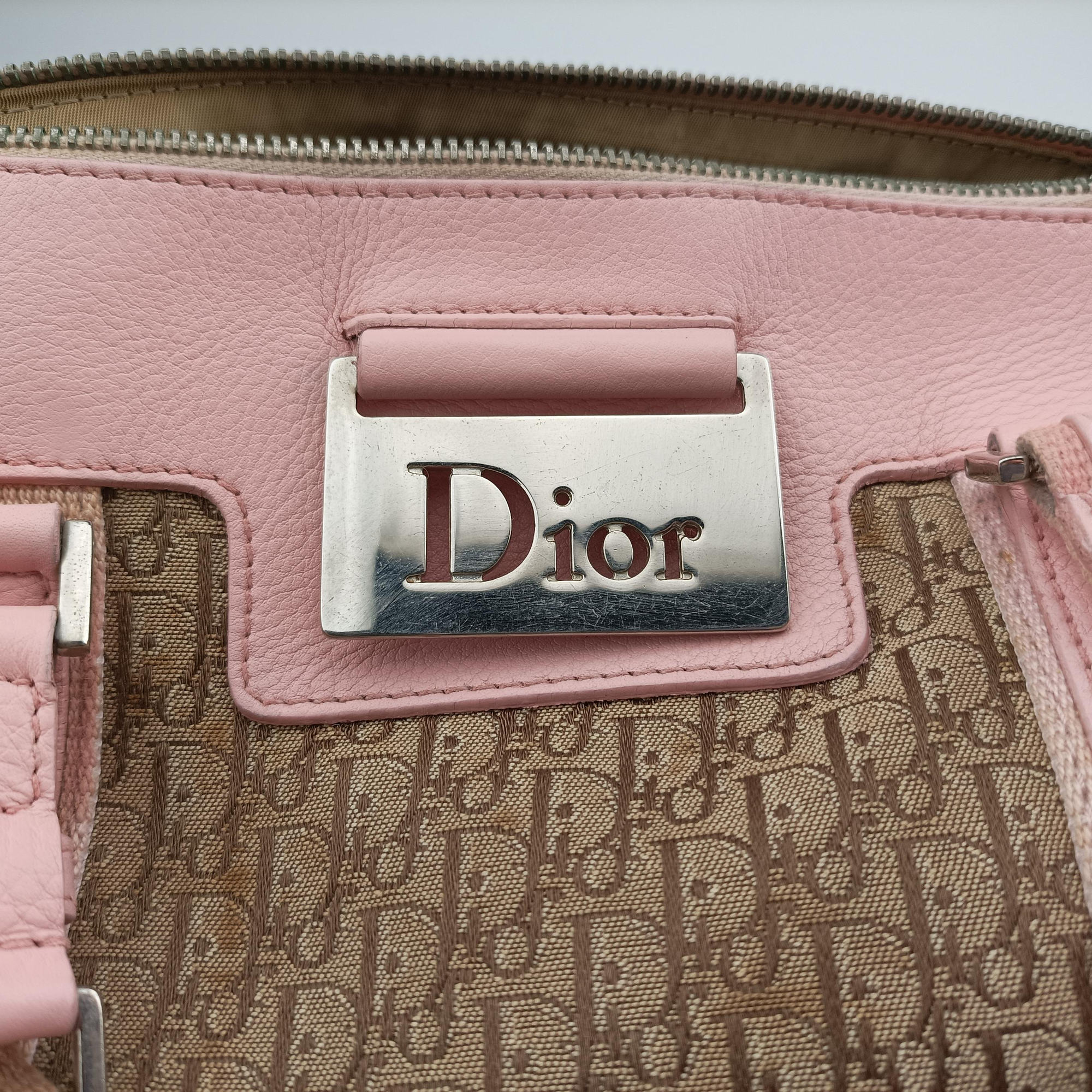 Pre-owned Christian Dior Street Chic  Pink×Beige Canvas x Leather  handbag | stylenewstar
