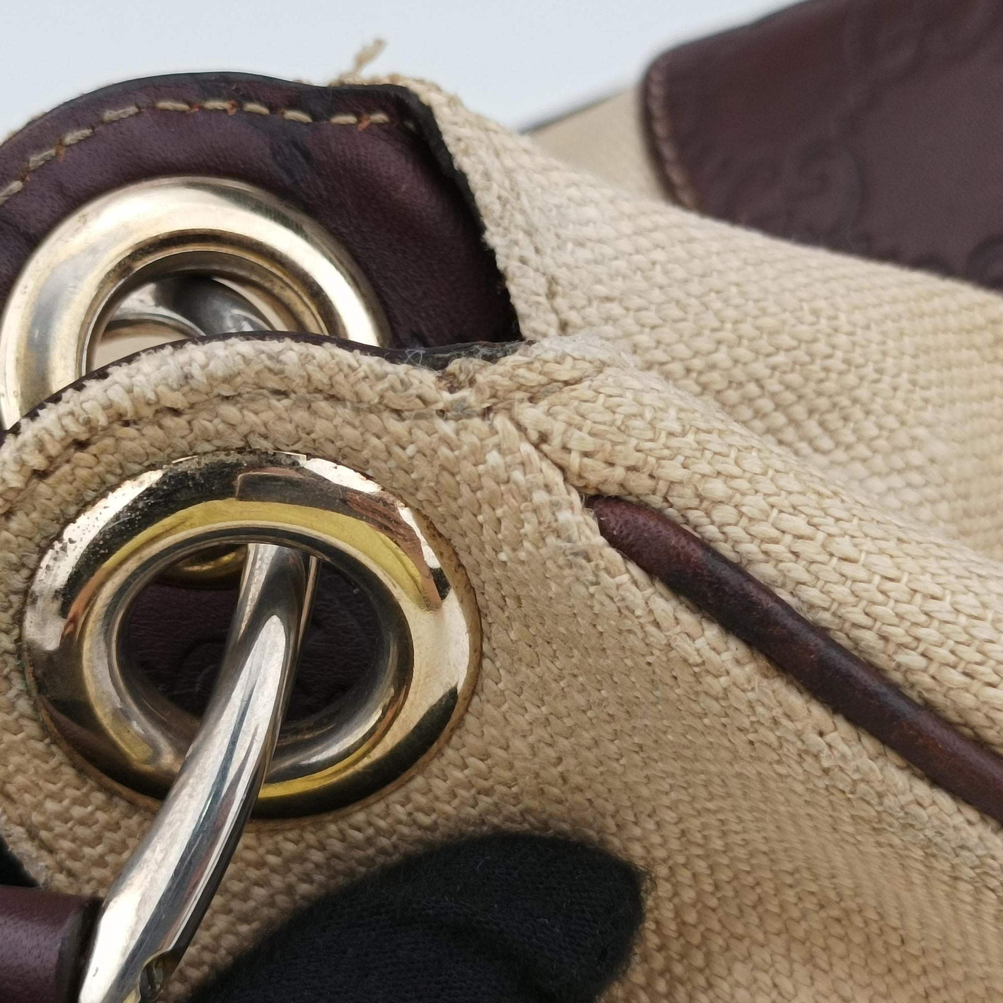 Pre-owned Gucci Guccissima Beige x brown Leather×Canvas 257265 shoulderbag | stylenewstar