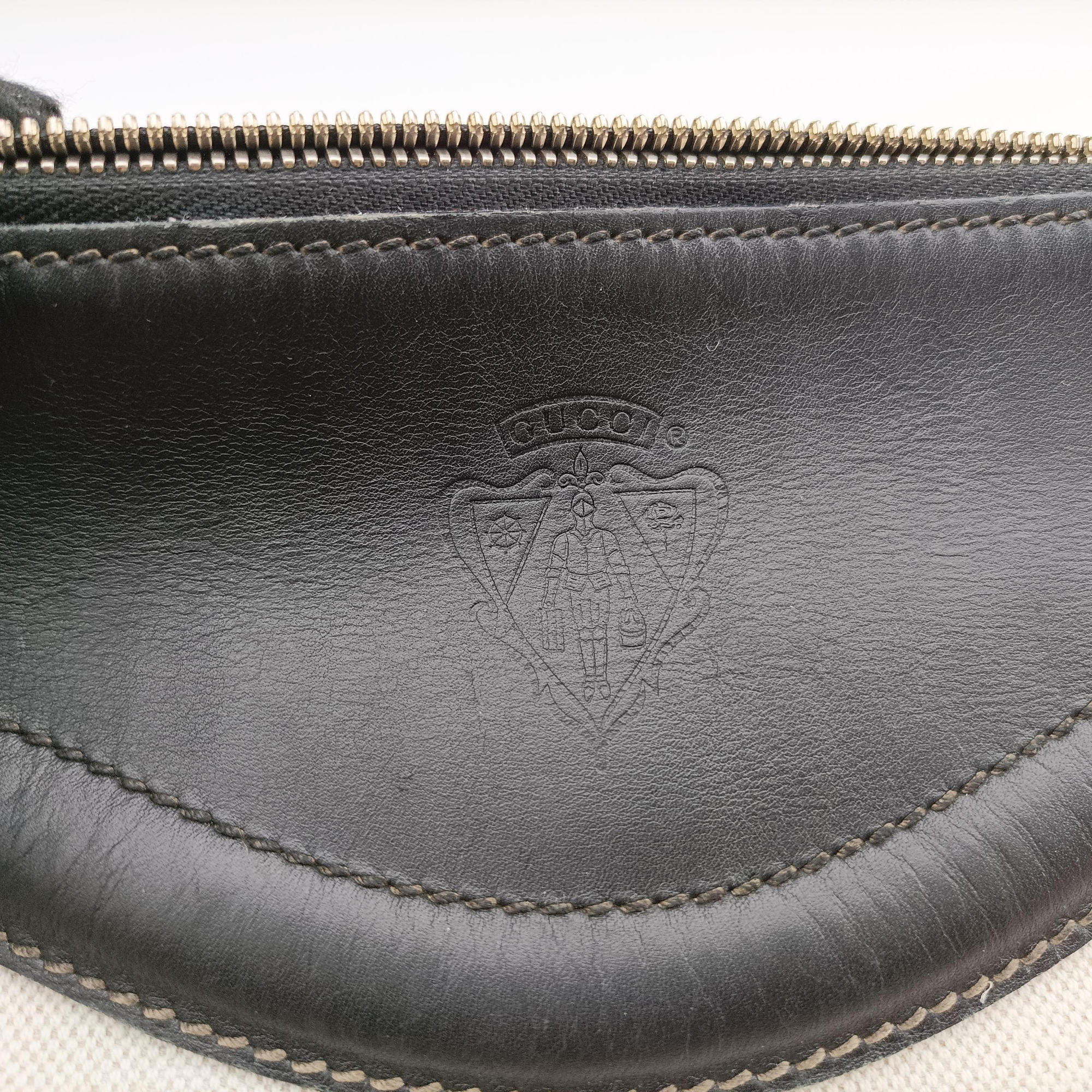 Pre-owned Gucci Crest Ivory × Black Leather×Canvas 141446 shoulderbag | stylenewstar