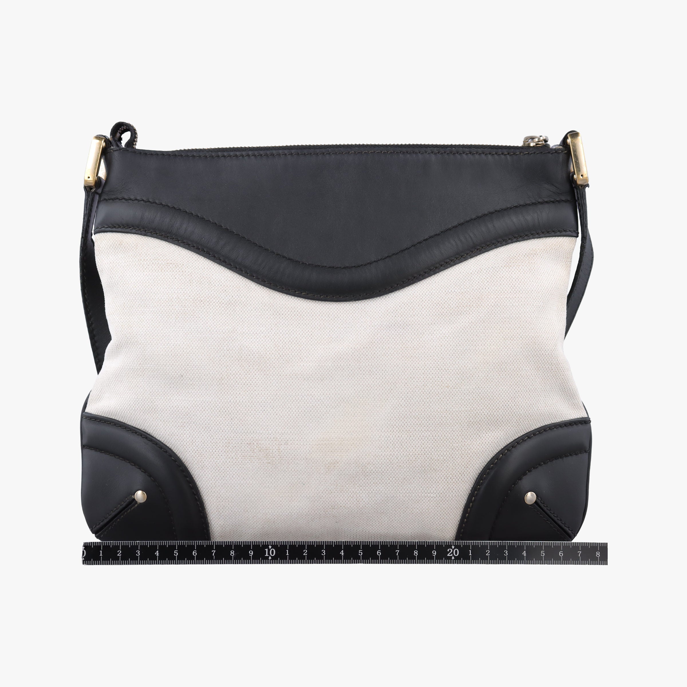 Pre-owned Gucci Crest Ivory × Black Leather×Canvas 141446 shoulderbag | stylenewstar