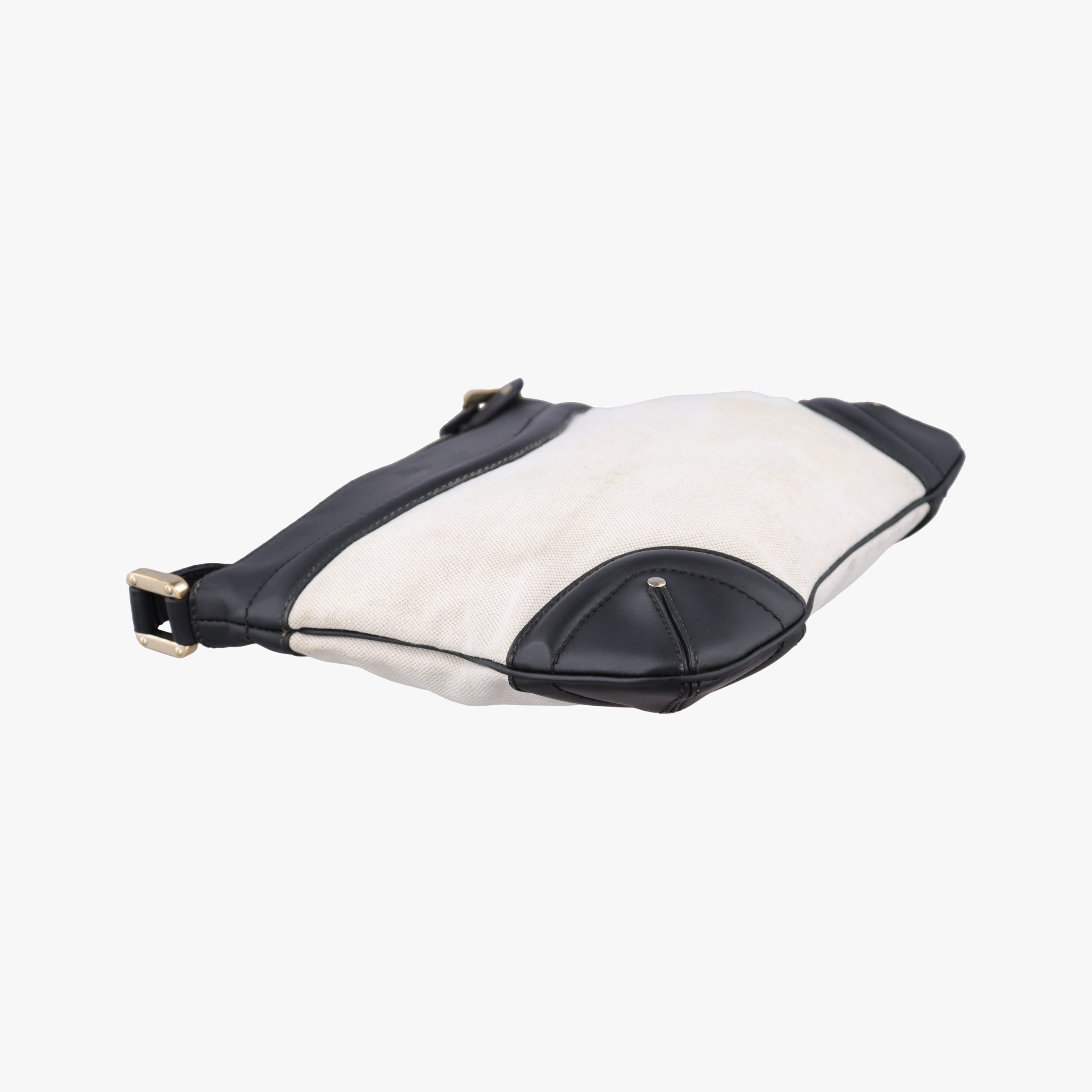 Pre-owned Gucci Crest Ivory × Black Leather×Canvas 141446 shoulderbag | stylenewstar