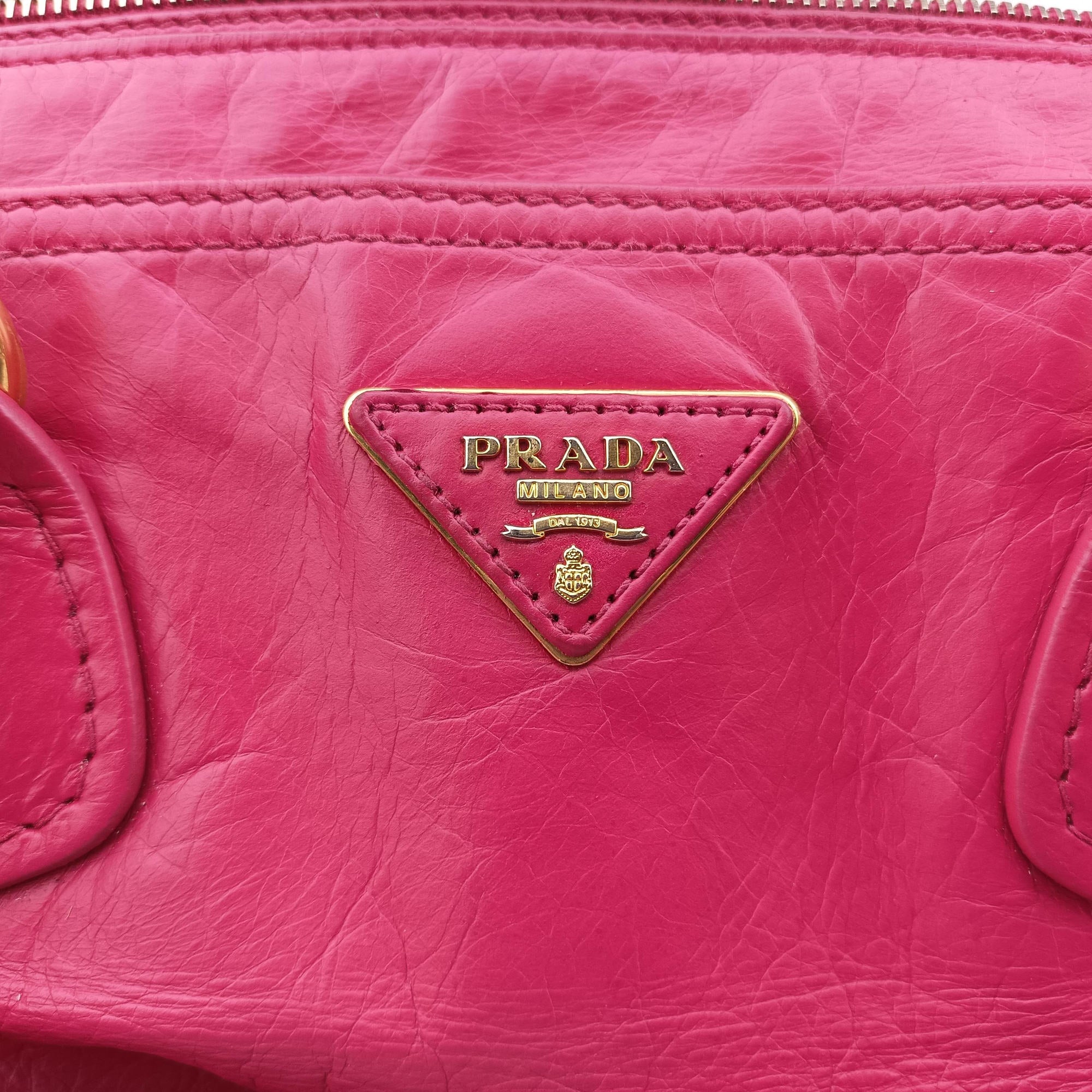 Vintage Prada Triangle Logo Plate Rose Leather  handbag | stylenewstar